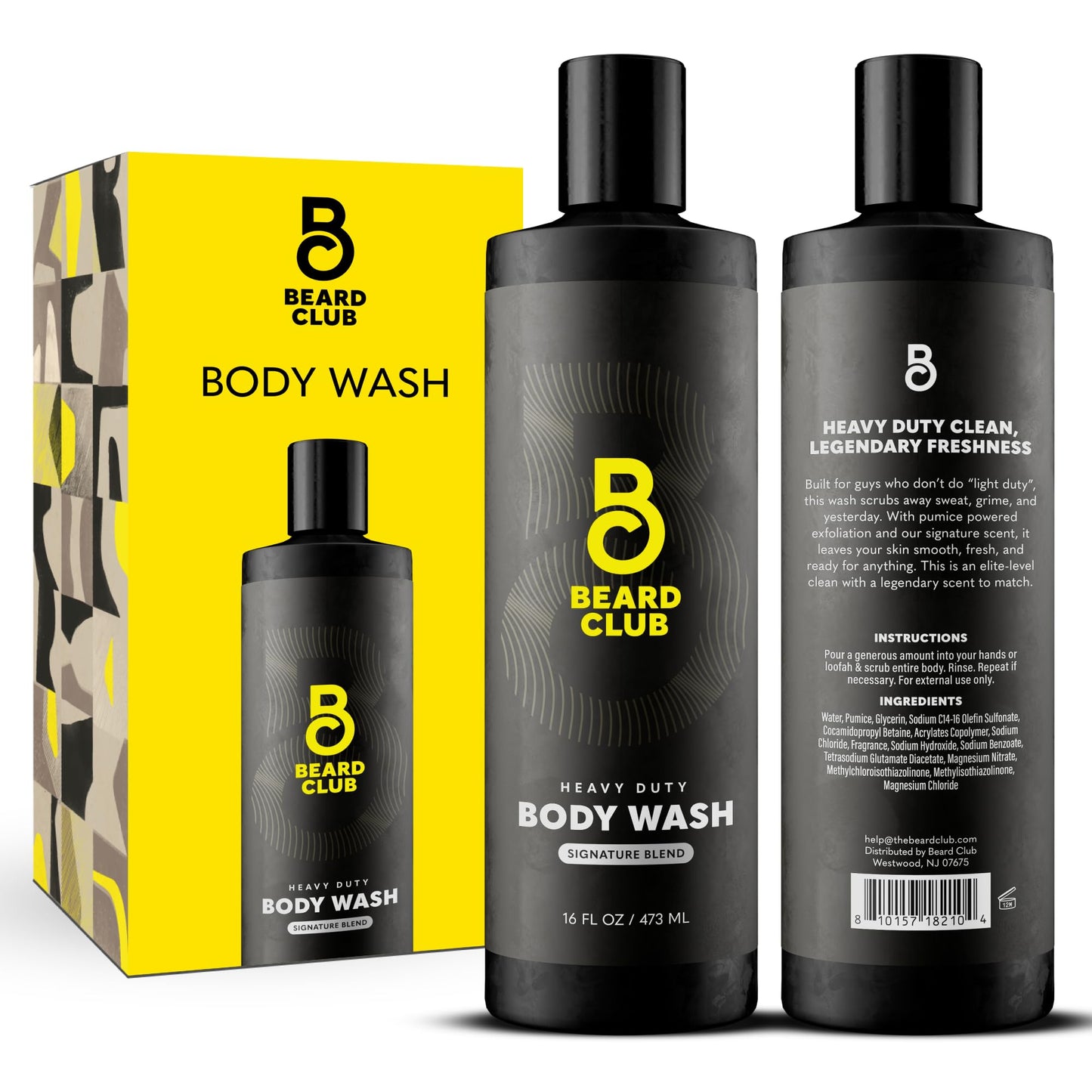 The Beard Club Mens Body Wash - Heavy Duty Shower Gel for Men with Exfoliating Clean, Rich Lather & Signature Scent - Men’s Body Wash for Deep Beauty & Personal Care The Beard Club