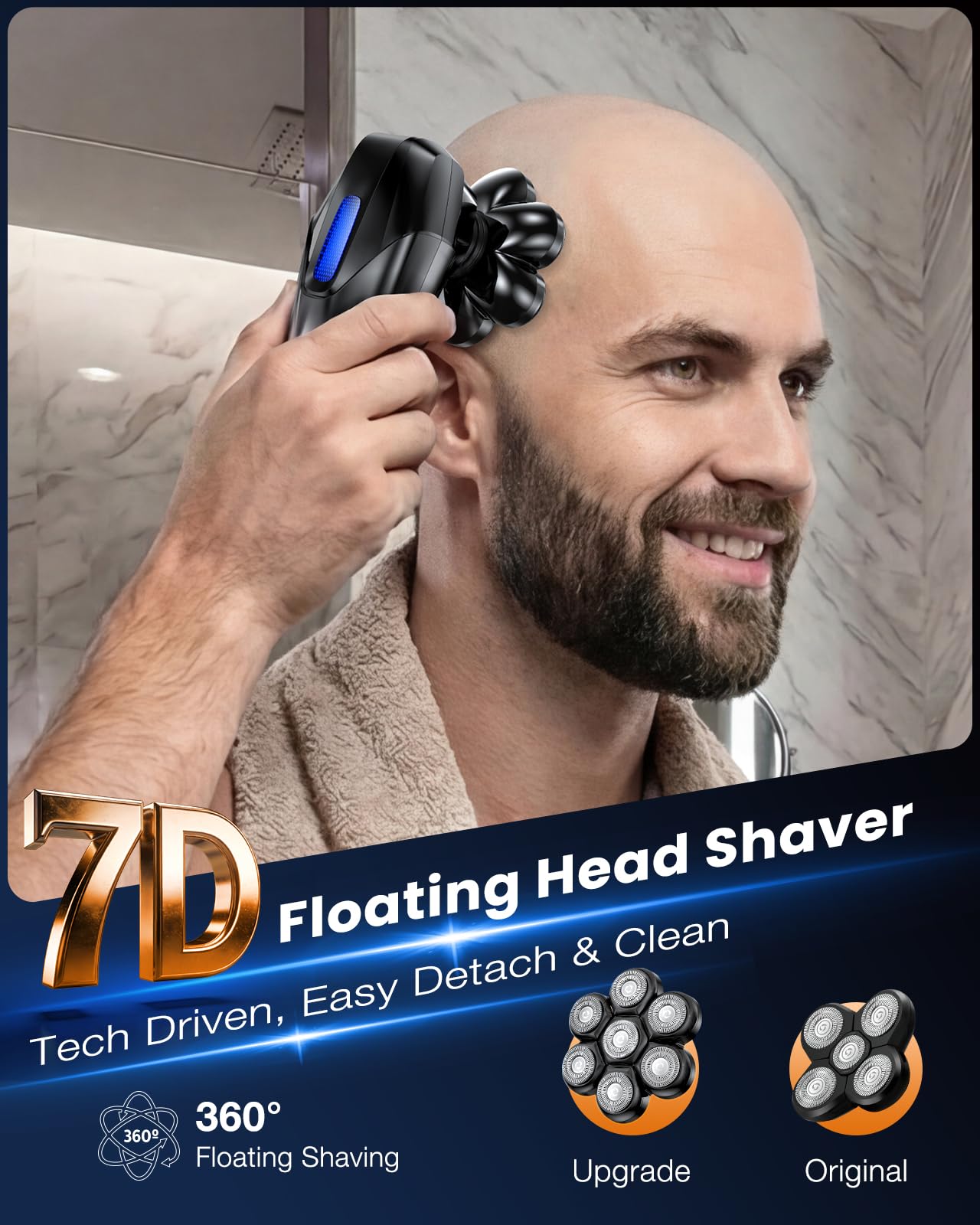 Vylto Head Shavers for Bald Men, 5-in-1 Electric Shaver Grooming Kit, 7D Floating IPX7 Waterproof Rechargeable Wet/Dry Razor for Skull Bald Head, Body Beauty and Personal Care Vylto