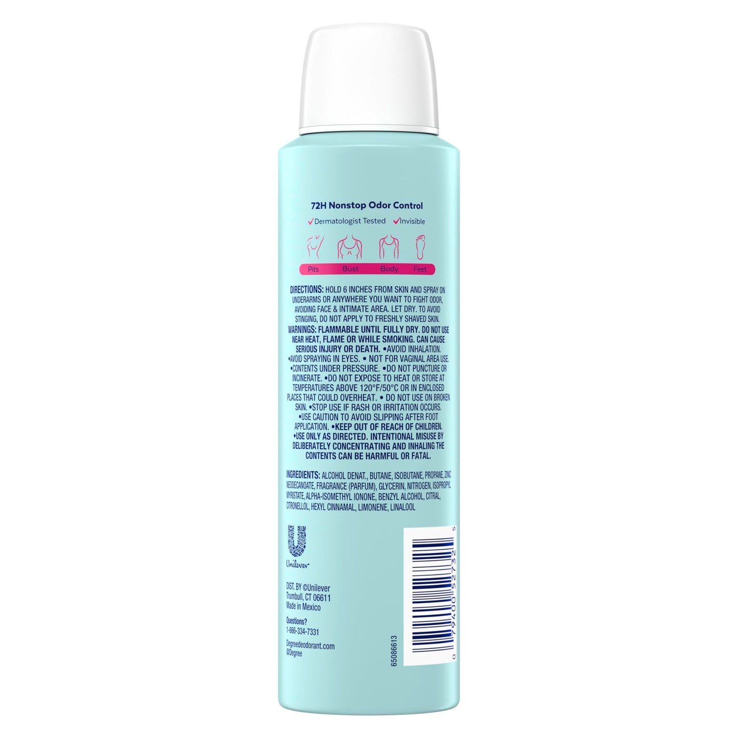 Degree Women Deodorant Spray Rose and Waterlily Scent Aluminum Free 72H Odor Protection 2.9 FO Beauty and Personal Care Degree