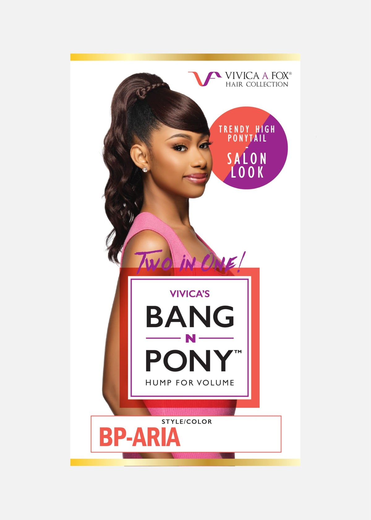 Vivica A. Fox Hair Collection BP-ARIA, Bang & Pony, Layered Body Curl Ponytail w/Side Swept Bang wrapped Braid (99J Red Burgundy Wine)