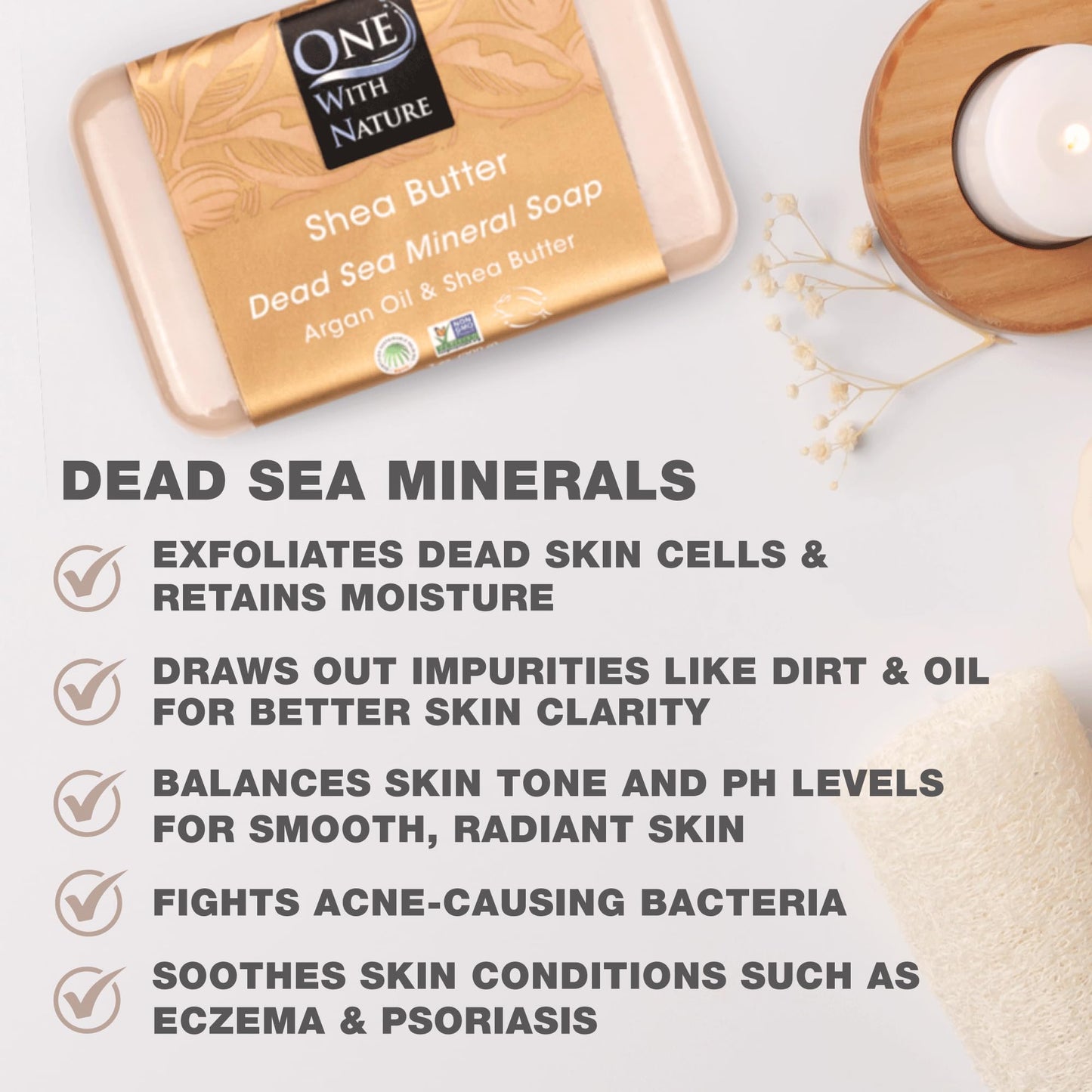 One With Nature Dead Sea Salt Shea Butter Soap 7oz 3-Pack - Purifying and Exfoliating Soap Bar with Dead Sea Minerals for Face & Body, for Men & Women Beauty & Personal Care One With Nature