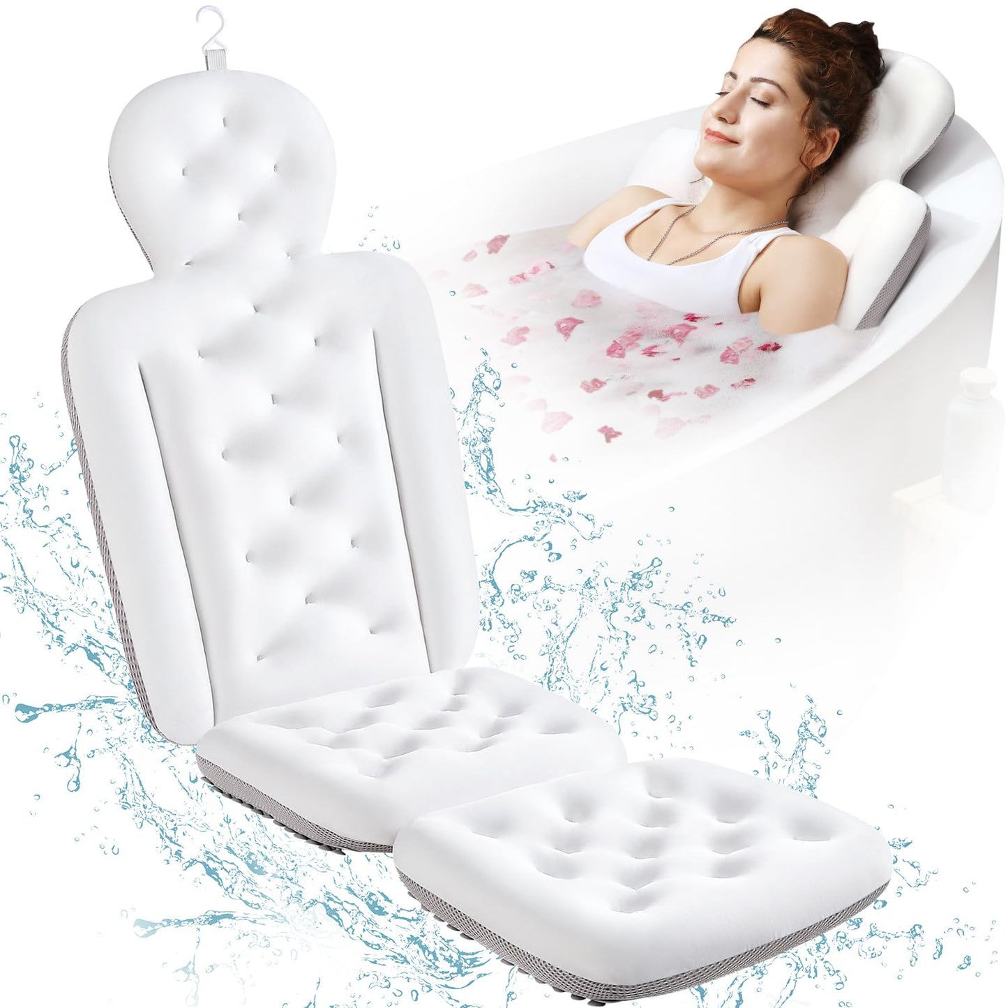 Full Body Bath Pillow for Bathtub, Thick Bathtub Cushion, Luxury Tub Pillow for Bath for Headrest Neck and Back Support White 51" x 16" Beauty and Personal Care VOXOR