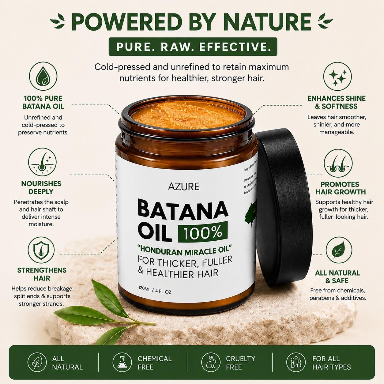 AZURE Batana Oil Paste for Hair Growth, 100% Pure Batana Paste for Nourishing Scalp, Strengthening Strands, Enhancing Shine & Softness - Honduras Beauty and Personal Care AZURE BOUTIQUE
