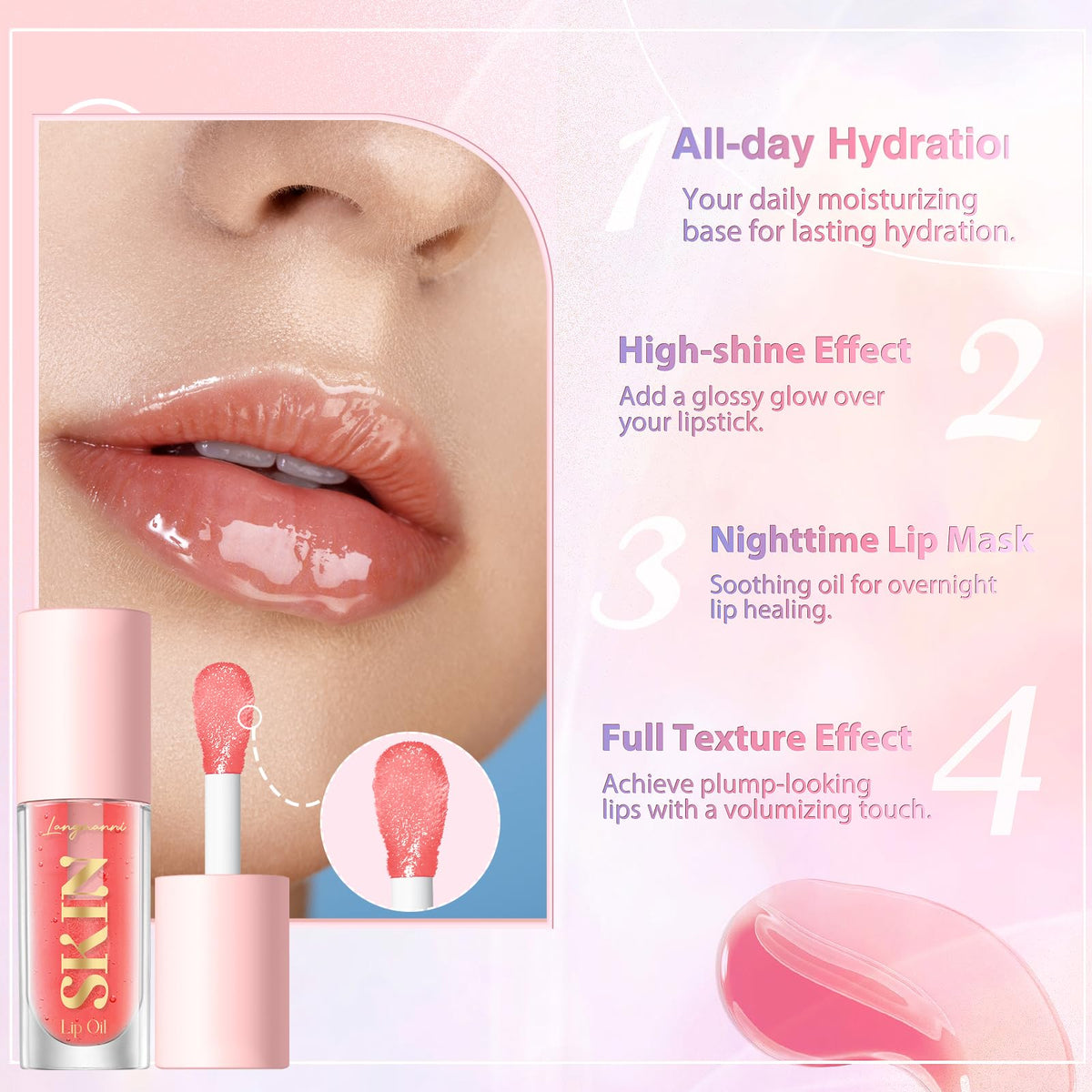 LANGMANNI Moisturizing Lip Oil,No-Sticky Lip Gloss Lip Balm Lip Care,Fruit Flavoured Lip Oil For Dry Lip's Moisturizing Hydrating And Nourishing Beauty & Personal Care LANGMANNI