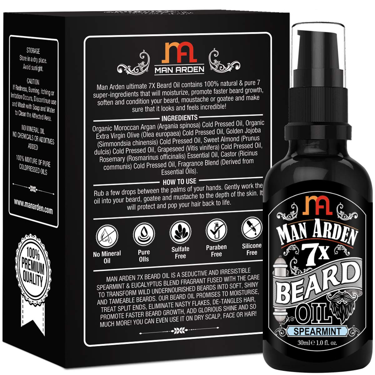 Man Arden 7X Beard Oil 30ml (Spearmint) - 7 Premium Oils Supports Beard Growth & Nourishment Beauty and Personal Care Man Arden