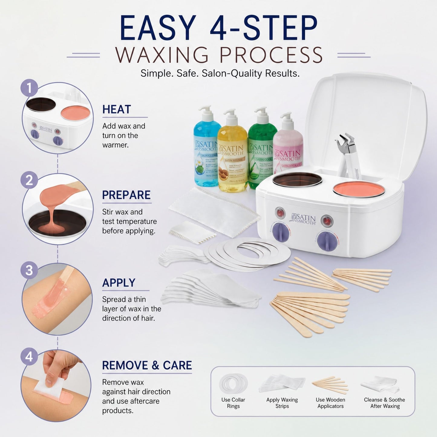 Satin Smooth Professional Dual Wax Warmer Kit - Hair Removal System with Hard & Soft Wax Accessories, Pre & Post-Wax Care Supplies, Spa Waxing Kit Beauty and Personal Care SATIN SMOOTH