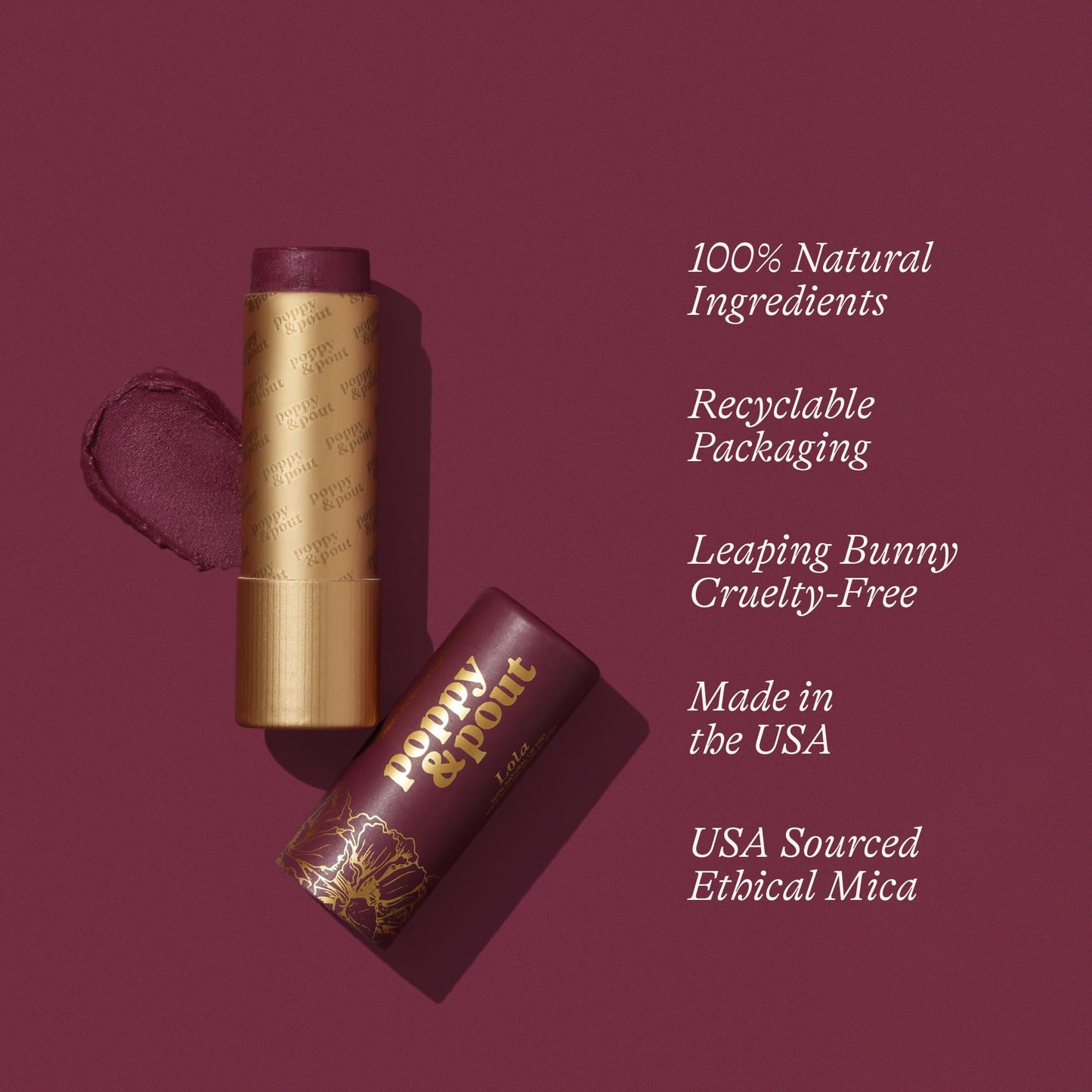 Poppy & Pout All Natural Lip Tint, Cardboard Tube, Hand-Filled, Beeswax, Vitamin E, Coconut Oil, Cruelty Free, All-Natural Shades (Lola) Beauty and Personal Care Poppy & Pout
