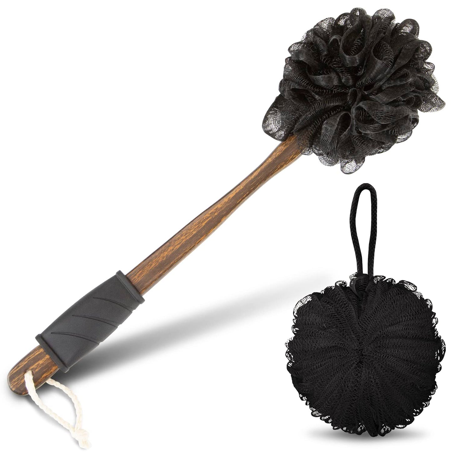 Vive 17” Shower Loofah with Long Handle - Exfoliating Back & Body Scrubber for Men & Women - Luffa Sponge on a Stick for Bathing, Cleaning - Includes Beauty & Personal Care Vive