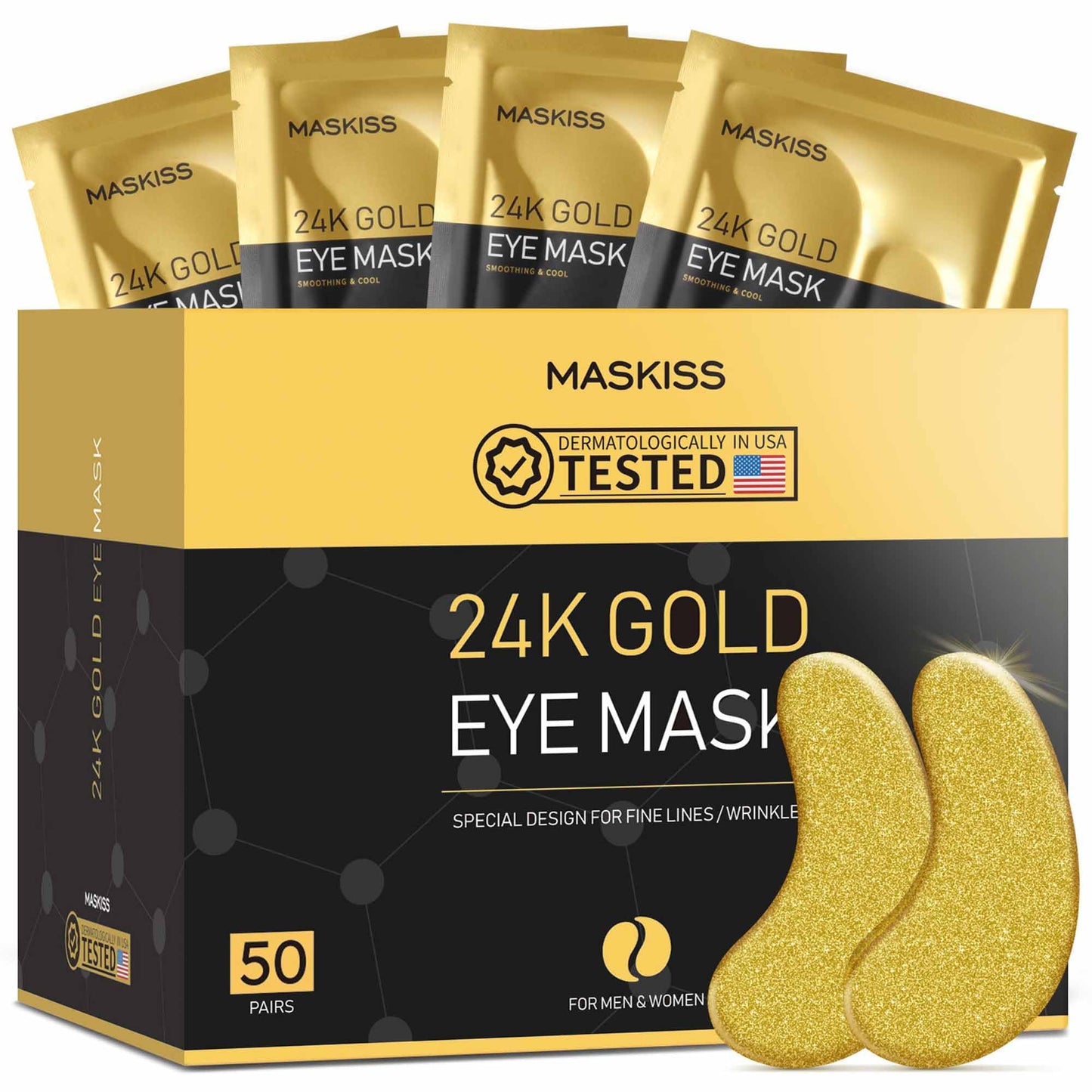 Maskiss 24k Gold Under Eye Patches (50 Pairs), eye mask, Collagen Skin Care Products, Eye Patches for Puffy Eyes, eye masks for dark circles Beauty & Personal Care Maskiss