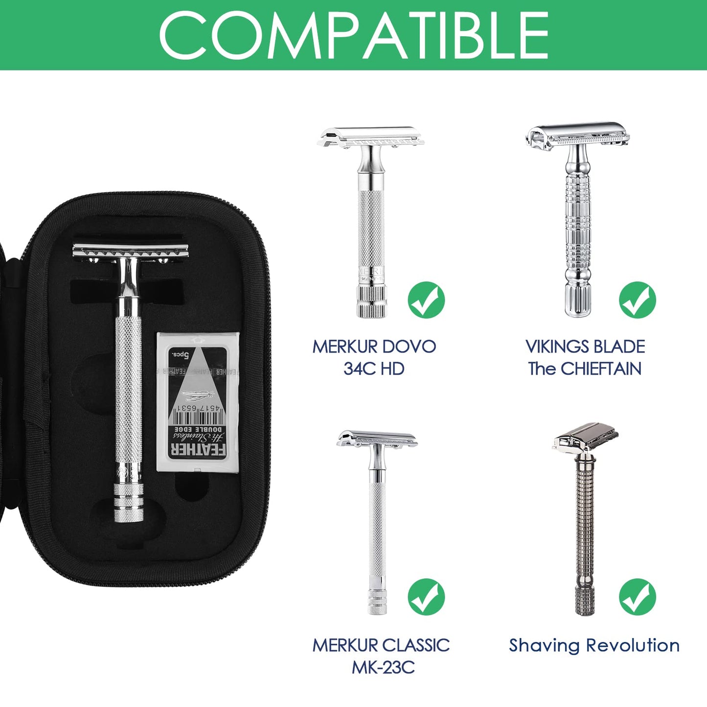 Linkidea Hard Travel Case Compatible with Vikings, Merkur, Shaving Revolution Double Edge Safety Razor, Storage Box Organizer for Safety Razor Beauty and Personal Care Linkidea