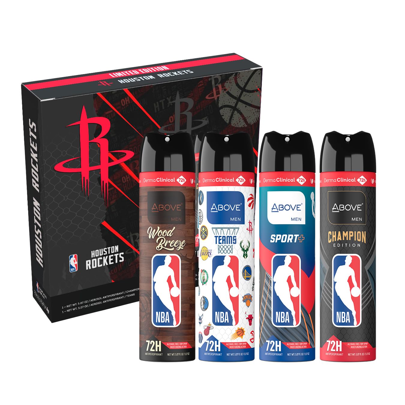 Above NBA - Houston Rockets Deodorant Gift Set - A Giftable Set for Rockets Fans - Antiperspirant Spray, 4 Signature Scents, 72h Protection, Dry Beauty and Personal Care NBA