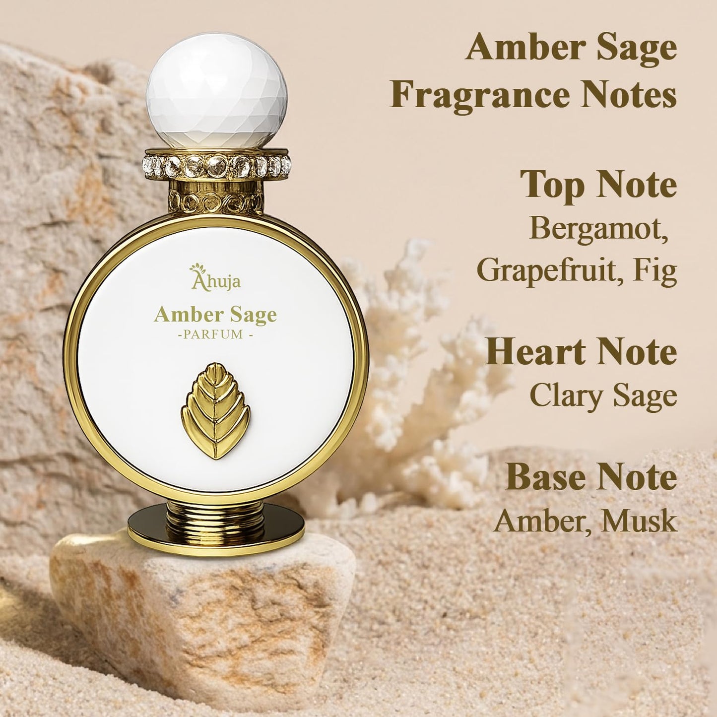 AHUJA Amber Sage - 3.4 oz Parfum | Unisex Fresh Aromatic Scent | 30% Long Lasting Oil | Bergamot, Grapefruit, Fig, Clary Sage, Amber, Musk | Luxury Beauty & Personal Care AHUJA