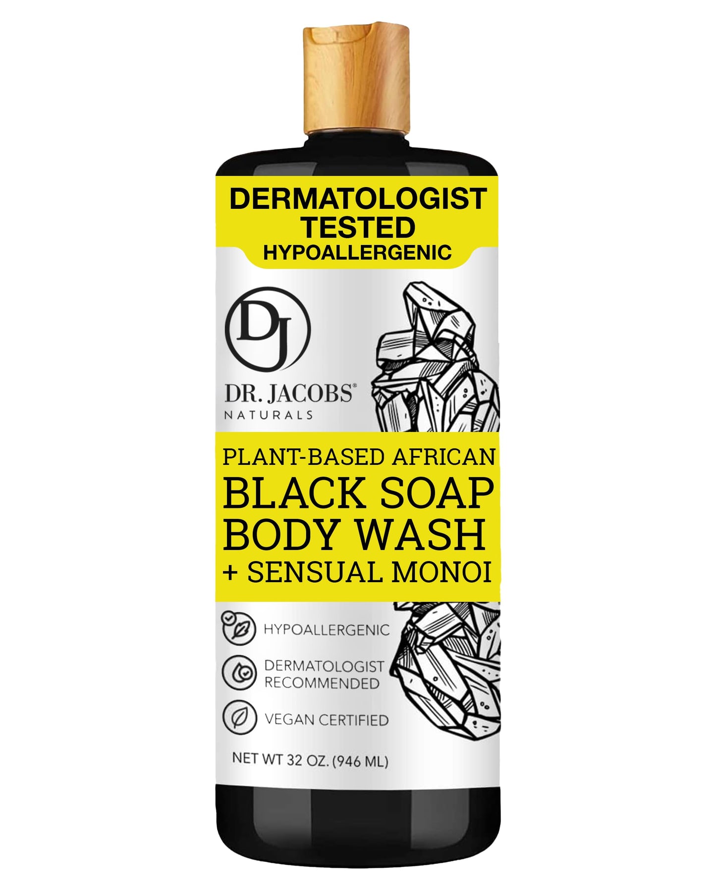 Dr Jacobs Naturals Authentic African Black Liquid Soap with Sensual Monoi Scent | All-In-One Face Wash, Sensitive Skin Body Wash, Shampoo, Shaving Beauty & Personal Care DR.JACOBS NATURALS
