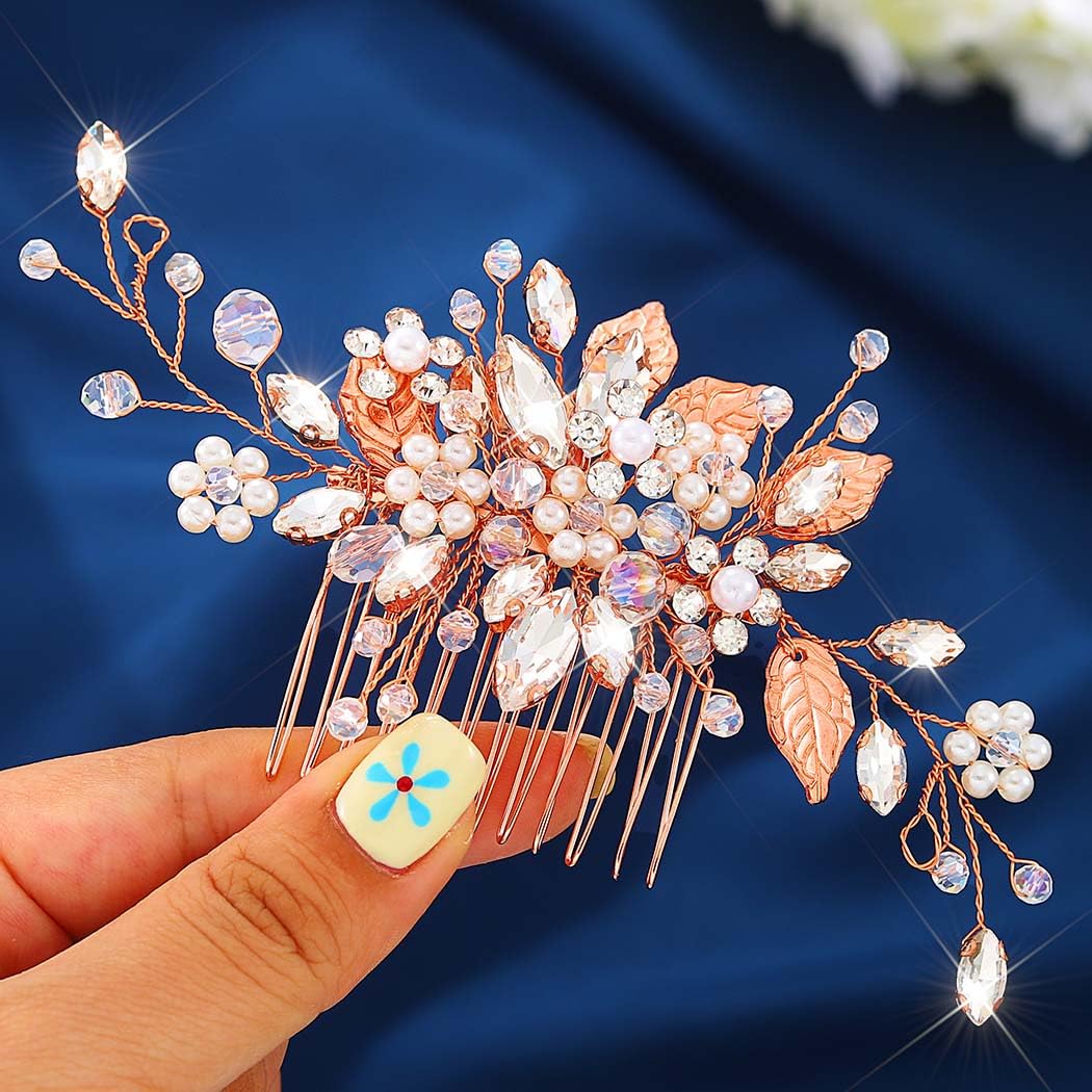 JEAIRTS Crystal Hair Comb Bridal Pearl Headpiece Wedding Hair Accessories for Women
