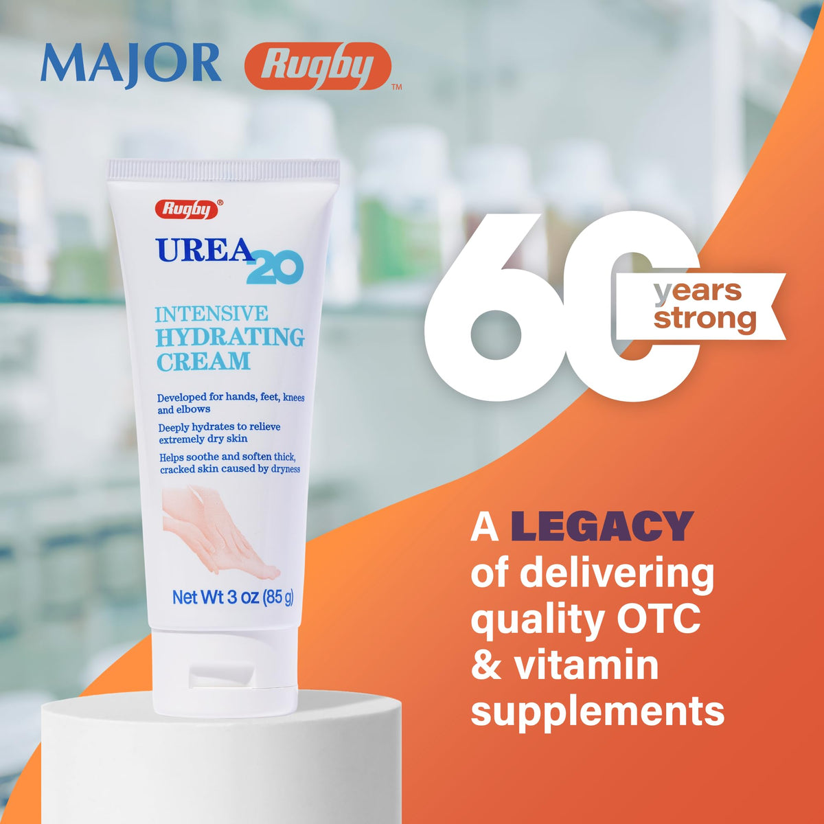 Rugby Urea 20% Intensive Hydrating Cream - Urea Cream for Feet, Hands, Knees, and Elbows - 20% Urea Intensive Strength Cream - 3 Oz Beauty & Personal Care RUGBY LABORATORIES