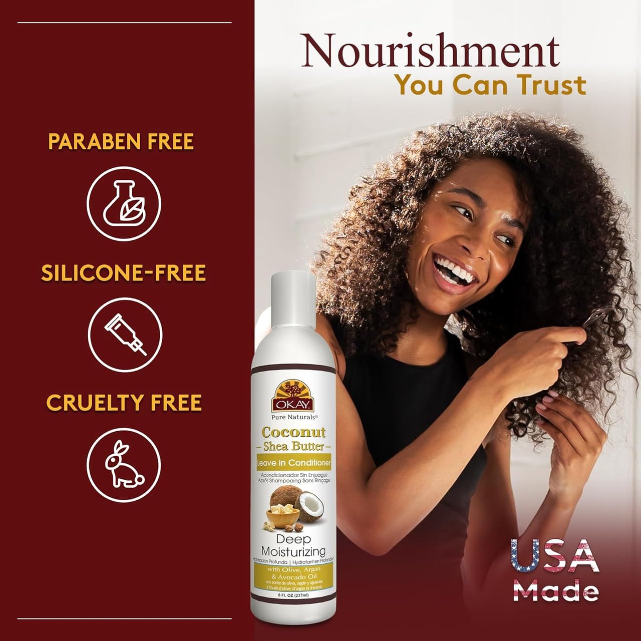 OKAY | Coconut & Shea Butter Leave-In Conditioner | For All Hair Types & Textures | Fortify - Strengthen - Revitalize | With Olive, Argan & Avocado Beauty & Personal Care OKAY