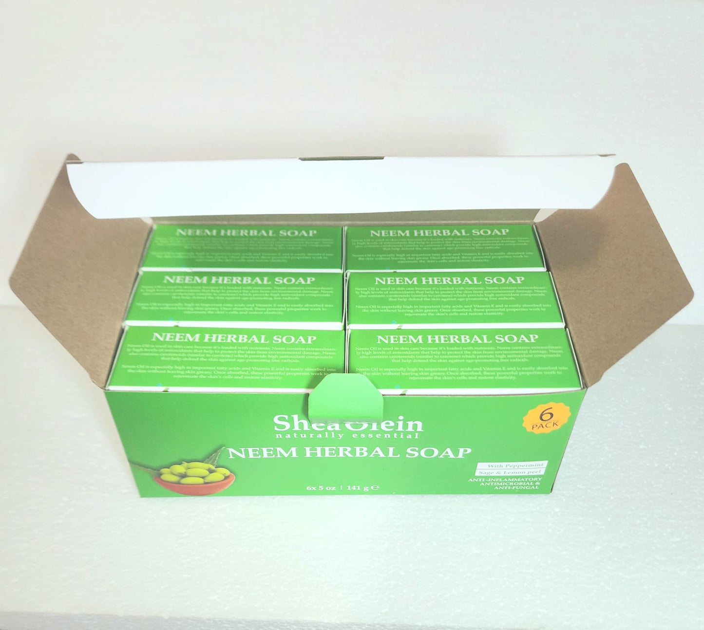 Shea Olein Naturally Essential Neem Herbal Soap With Peppermint Sage & Lemon Peel 6-Pack Beauty & Personal Care SheaOlein Naturally Essential