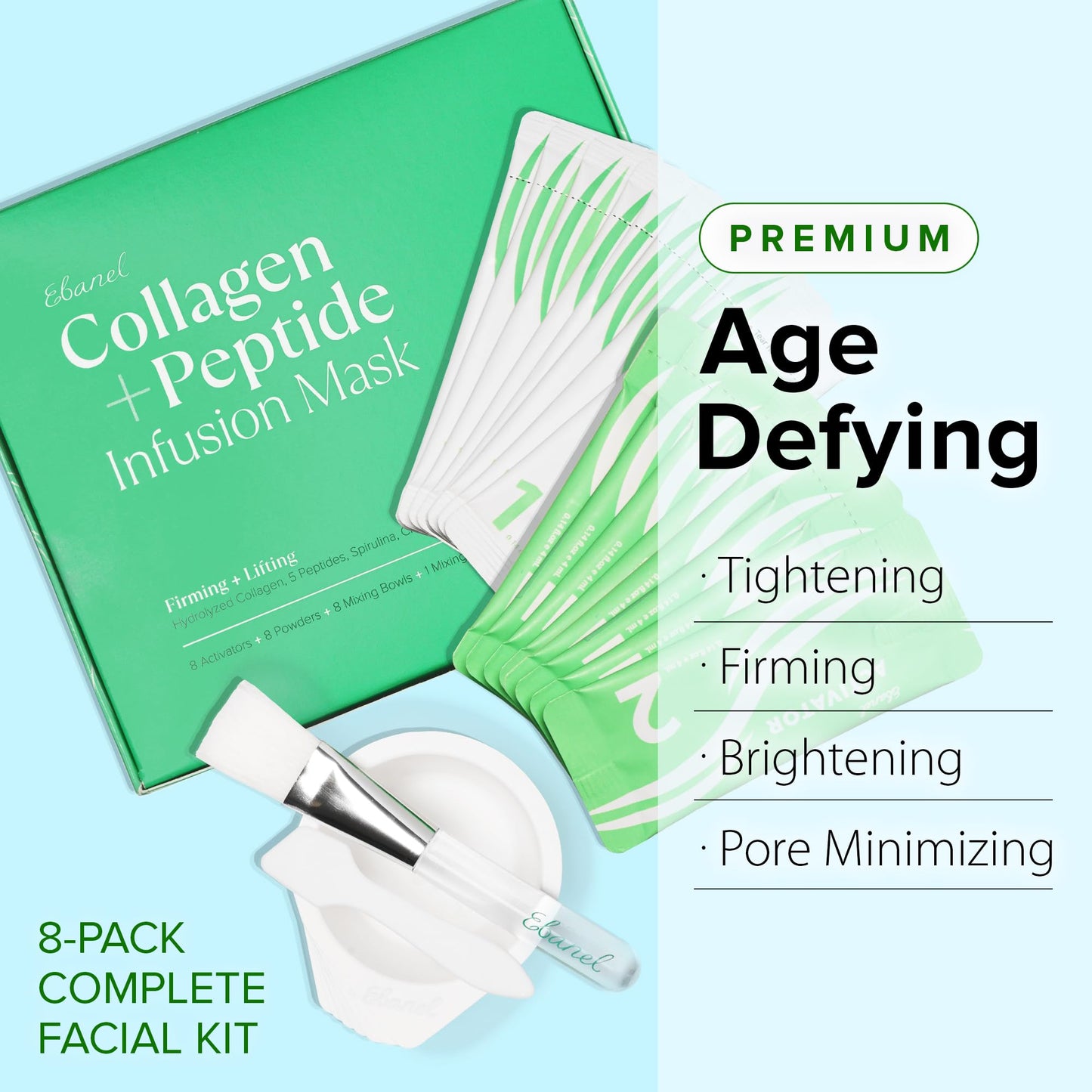 Ebanel Collagen Peptides Wash-Off Face Mask Set, 8-Pack with Brush, Spatula Beauty and Personal Care Ebanel