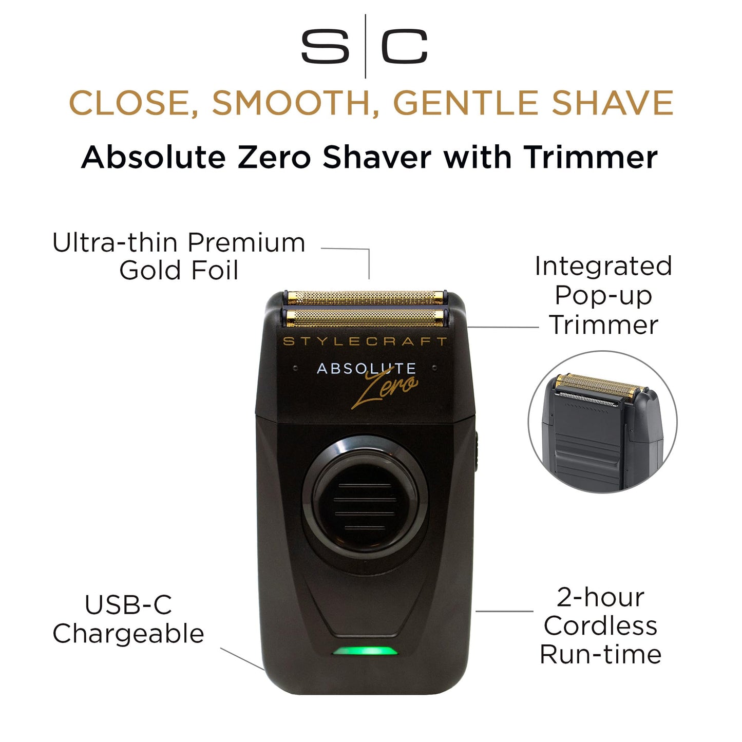 StyleCraft Absolute Zero Foil Shaver for Men, Professional Electric Shaver, Close Smooth Shave with Precision Trimmer, Cordless USB-C Rechargeable Beauty and Personal Care Stylecraft