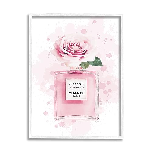 Stupell Industries Pink Flower Perfume Fashion Glam, Design by Amanda Greenwood White Framed Wall Art, 24 x 30 Beauty & Personal Care Stupell Industries