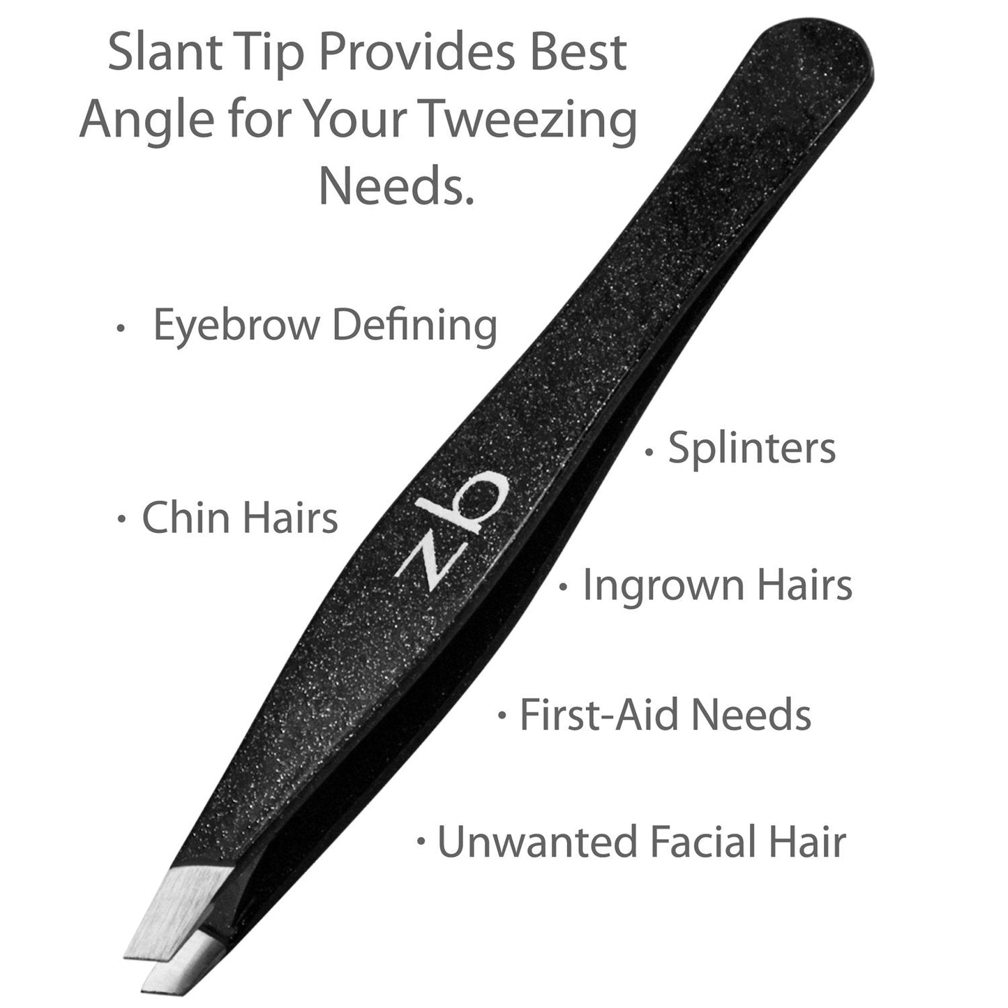 Tweezers - Surgical Grade Stainless Steel - Slant Tip for Expert Eyebrow Shaping and Facial Hair Removal - with Protective Pouch - Best Tweezer Beauty and Personal Care Zizzili Basics