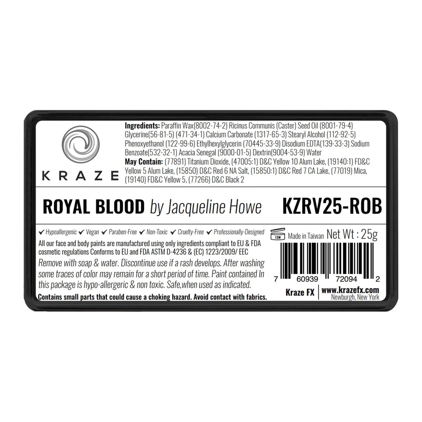 Kraze FX Dome Stroke - Royal Blood (25 gm), Professional 1-Stroke Split Cake, Hypoallergenic, Non-Toxic, Water Activated Face & Body Painting Makeup Beauty & Personal Care Kraze FX