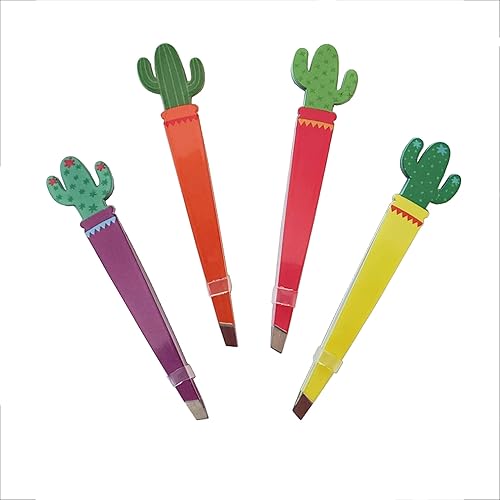 Cute Cactus Tweezer Set (Pack of 4) Slant Tweezers Assorted Set Southwestern Souvenir Gift Tweezer Bundle (Purple, Orange, Pink, Yellow) Beauty & Personal Care Sonoran Souvenirs