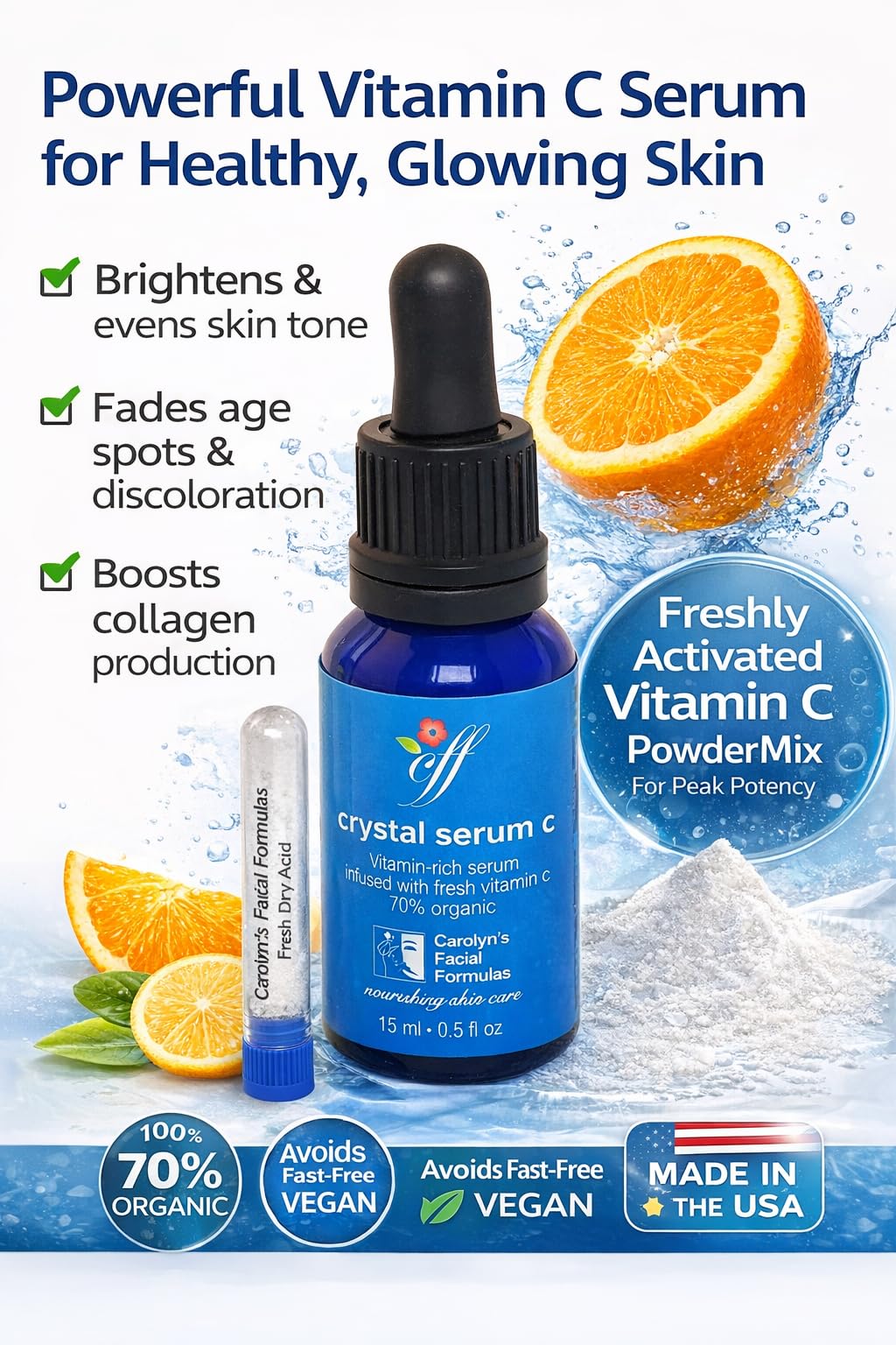 Carolyn's Facial Formulas Crystal Facial Serums C | Vitamin C Serum for Face | Skin Clearing Serum | Made in USA | Organic, Certified Vegan Beauty & Personal Care Carolyn's Facial Fitness