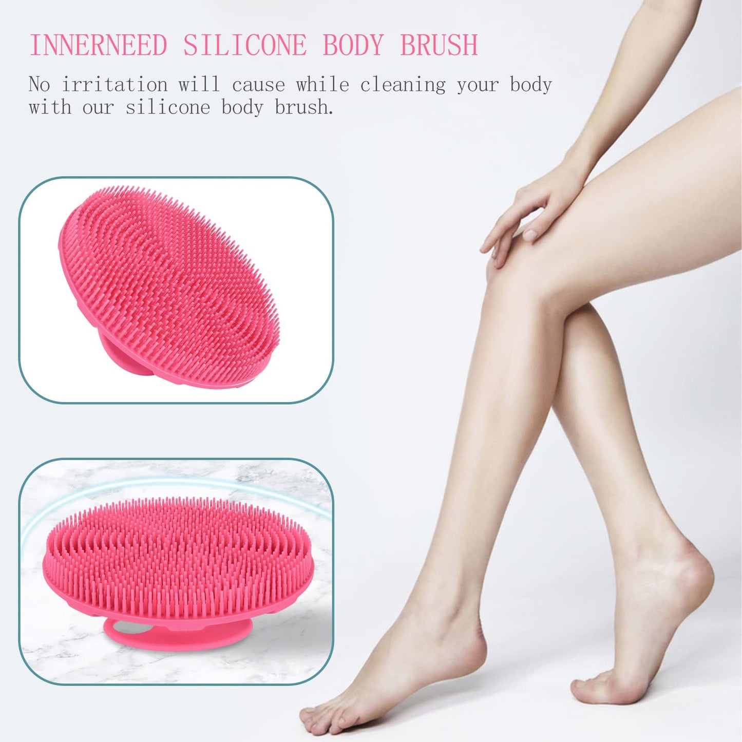 INNERNEED Food-Grade Soft Silicone Body Scrubber Shower Brush Handheld Cleansing Skin Brush, Gentle Exfoliating and Lather Well (Pink) Beauty and Personal Care INNERNEED
