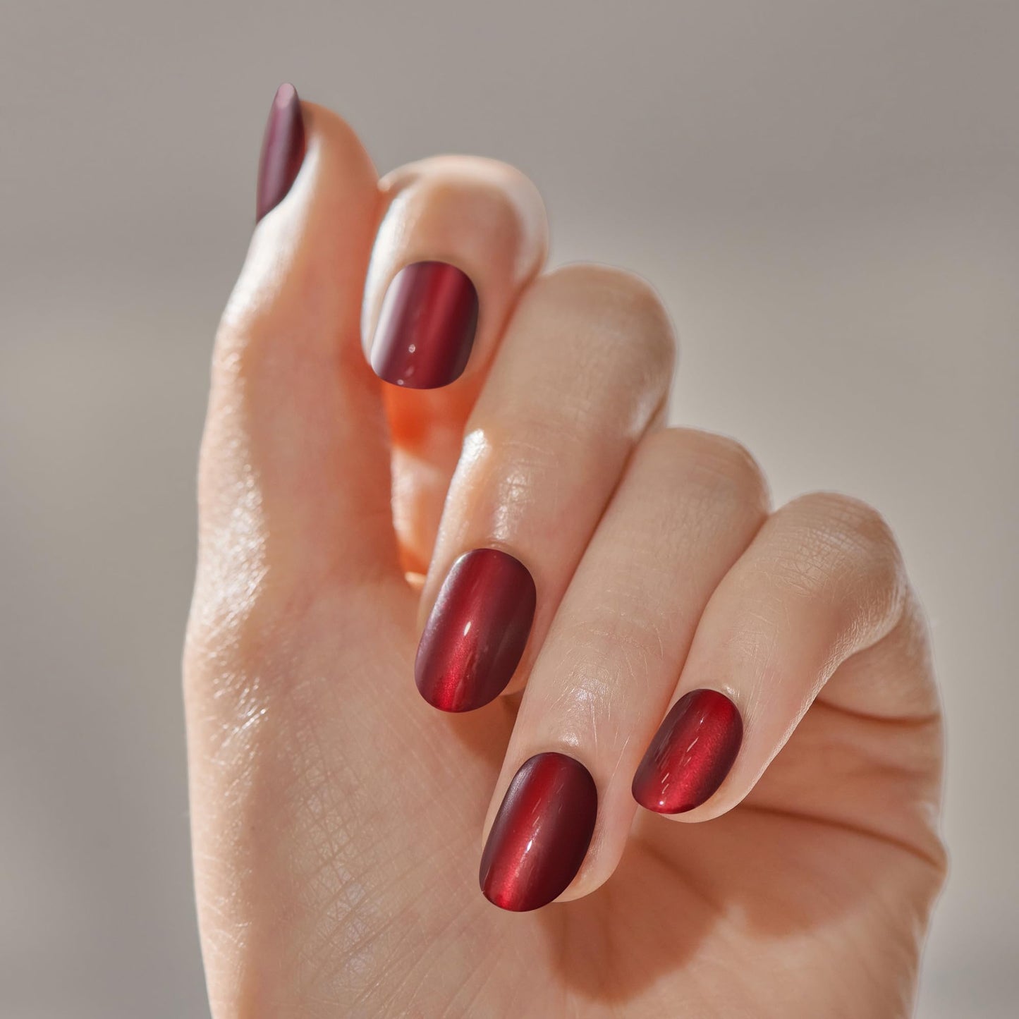 Kiss colorFX by Impress Press On Nails, Hidden Gem, 30 No Glue Peel and Stick Nails Kit with IMPROVED Adhesive, Red Short Oval Chrome Effect, Includes Beauty and Personal Care imPRESS