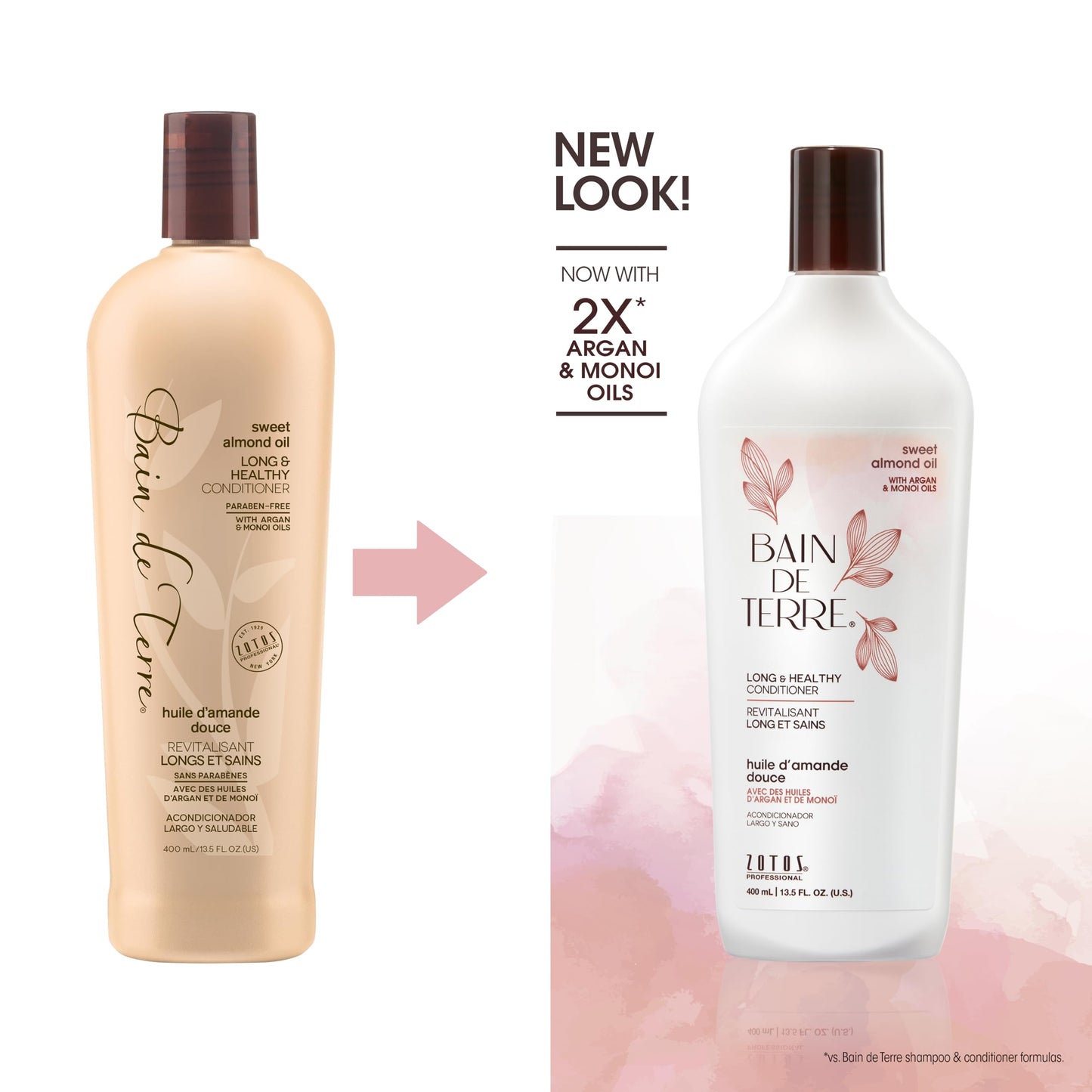 Bain de Terre Sweet Almond Oil Long & Healthy Conditioner, Strength & Protection for Weak, Damaged Hair, with Argan & Monoi Oils, Paraben-Free Beauty & Personal Care Bain de Terre
