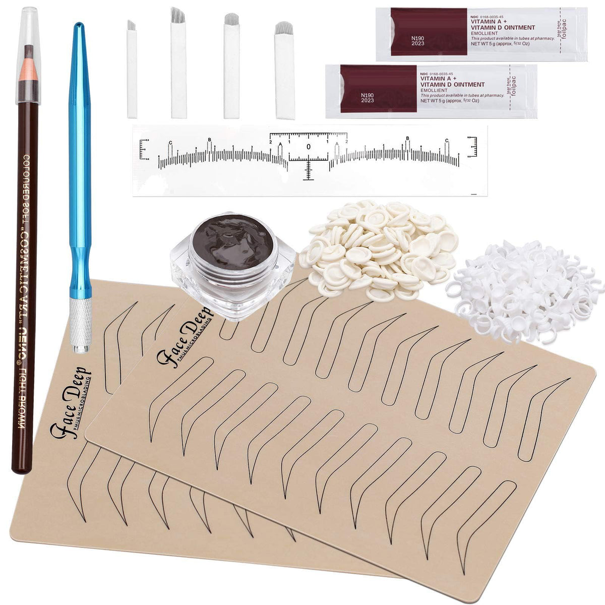 Fenshine Eyebrow Practice Kit with Blades Pigment Practice Skin Eyebrow Ruler Repair Gel Ring Cup Finger Gloves Pencil Beauty & Personal Care fenshine