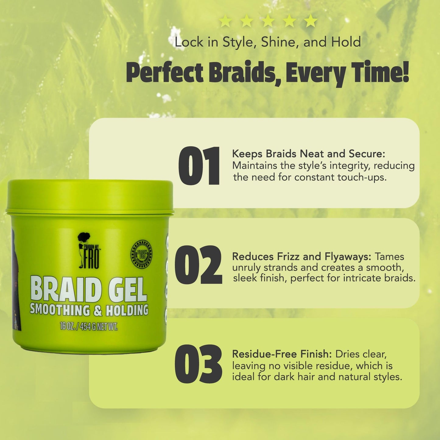 Pardon My Fro Braiding Gel - Strong Hold, Shine & Edge Control for Braids, Twists, Curls, and Dreads - Defines, Moisturizes, Adds Grip, and Provides Beauty & Personal Care Pardon My Fro