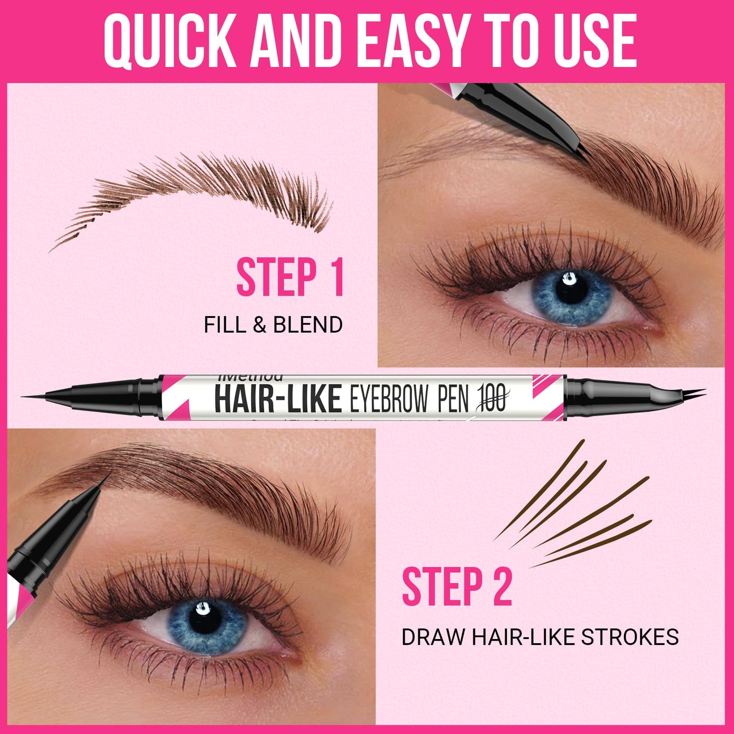 iMethod Curved Eyebrow Pen - Eyebrow Pencil, Brow Pencil 2-in-1 Dual-Ended Microblading Eyebrow Pen with Curved Tip and Precise Brush-Tip for Natural Beauty and Personal Care iMethod