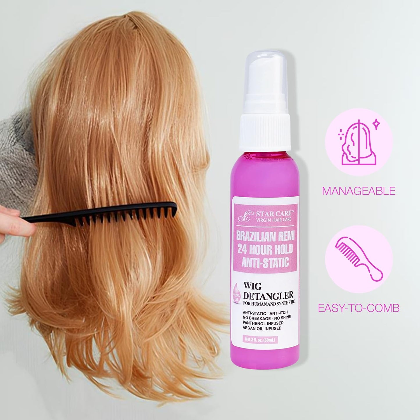 STAR CARE Brazilian Remi 24 Hour Hold Anti-Static Detangler Spray (Wig Detangler Spray) Beauty & Personal Care STAR CARE