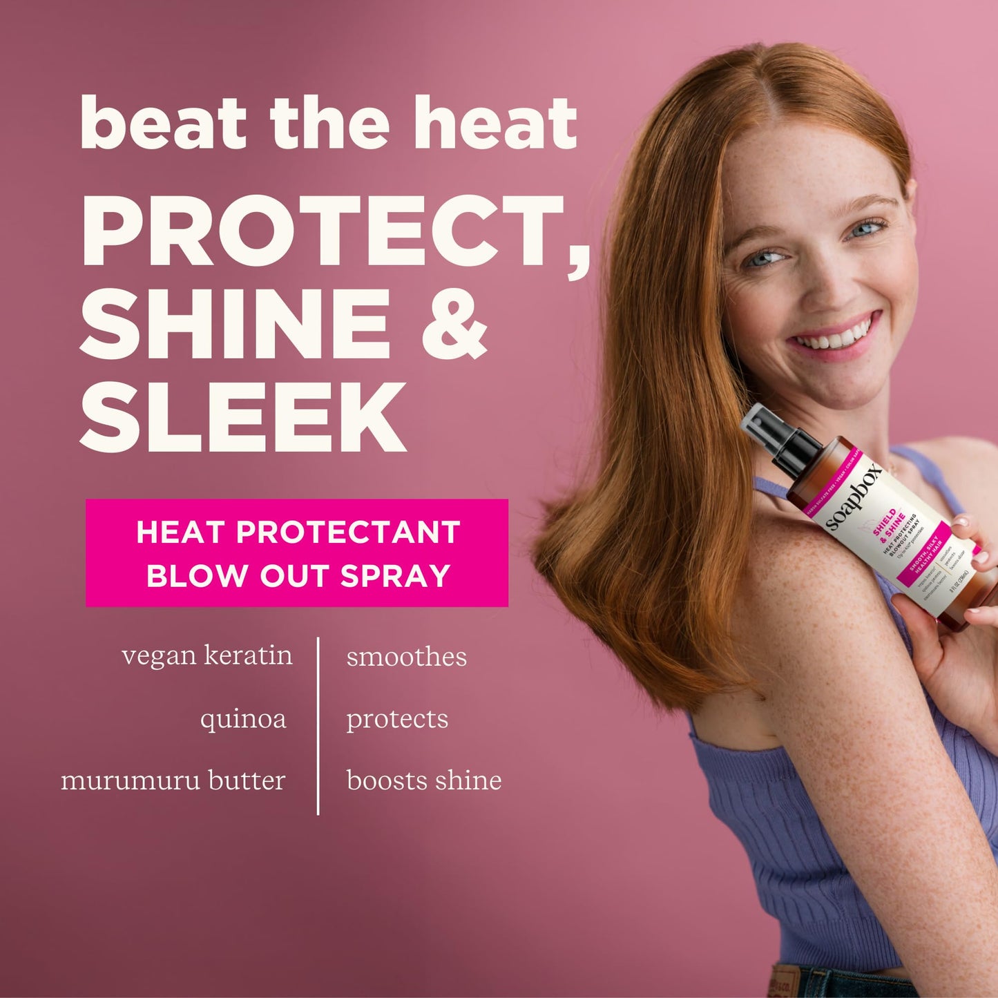 Soapbox Heat Protectant Spray, 8oz - Strengthening Hair Care, 3-in-1 Heat Protection, Shine Boosting, Anti Frizz Hair Spray, Vegan, Silicone Free Beauty & Personal Care Soapbox