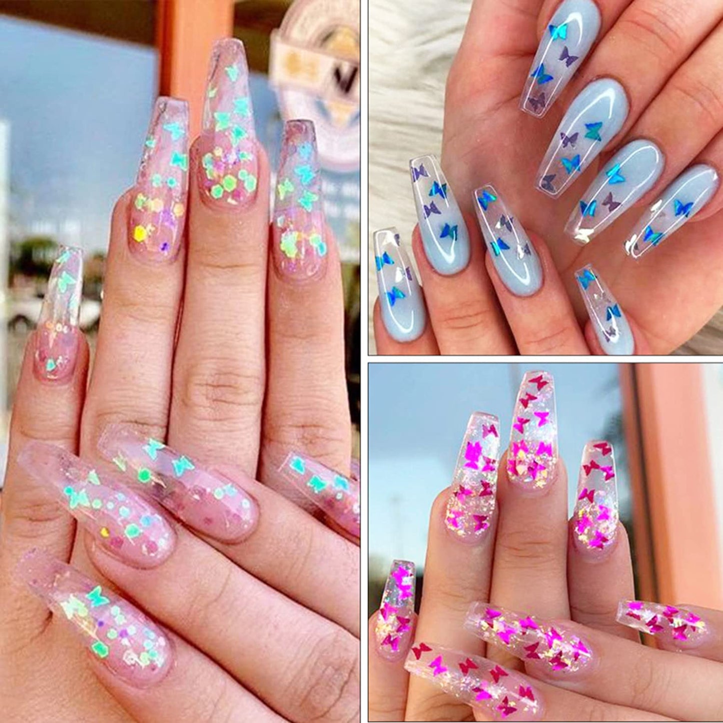 12 Colors Butterfly Nail Art Stickers Butterflies Nail Glitter Sequins 3D Art Accessories Butterfly Shape Flakes Powder Holographic Gold Red Pink Beauty & Personal Care TBRZTR