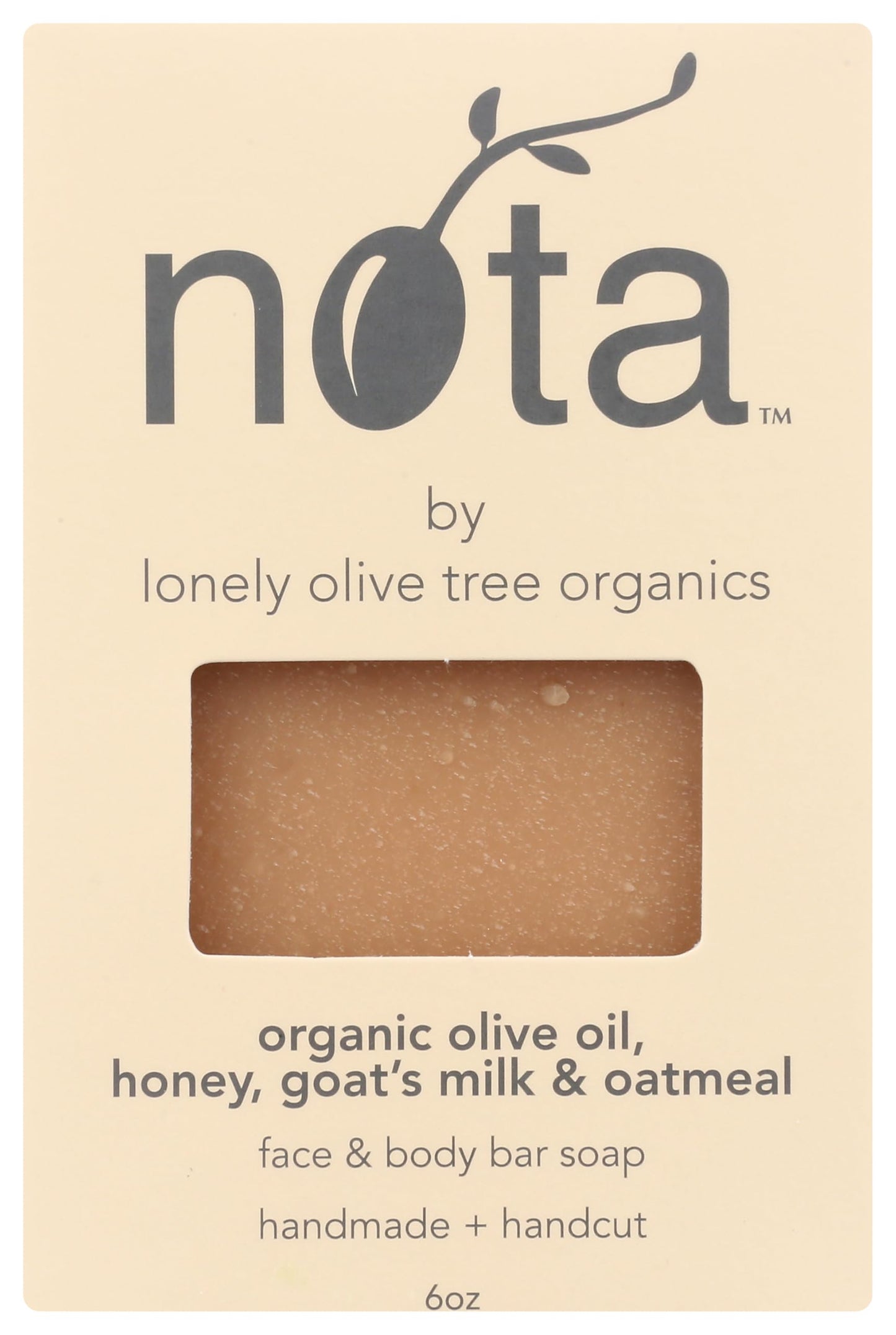 Nota Face & Body Bar Soap, Organic Olive Oil, Honey, Goat's Milk & Oatmeal, 6 Ounce (Pack of 1) Beauty & Personal Care Nota