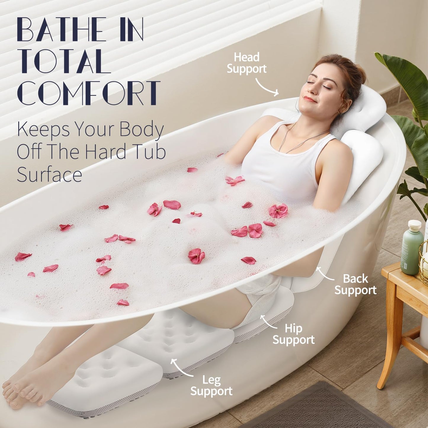 Full Body Bath Pillow for Bathtub, Thick Bathtub Cushion, Luxury Tub Pillow for Bath for Headrest Neck and Back Support White 60" x 16" Beauty and Personal Care VOXOR