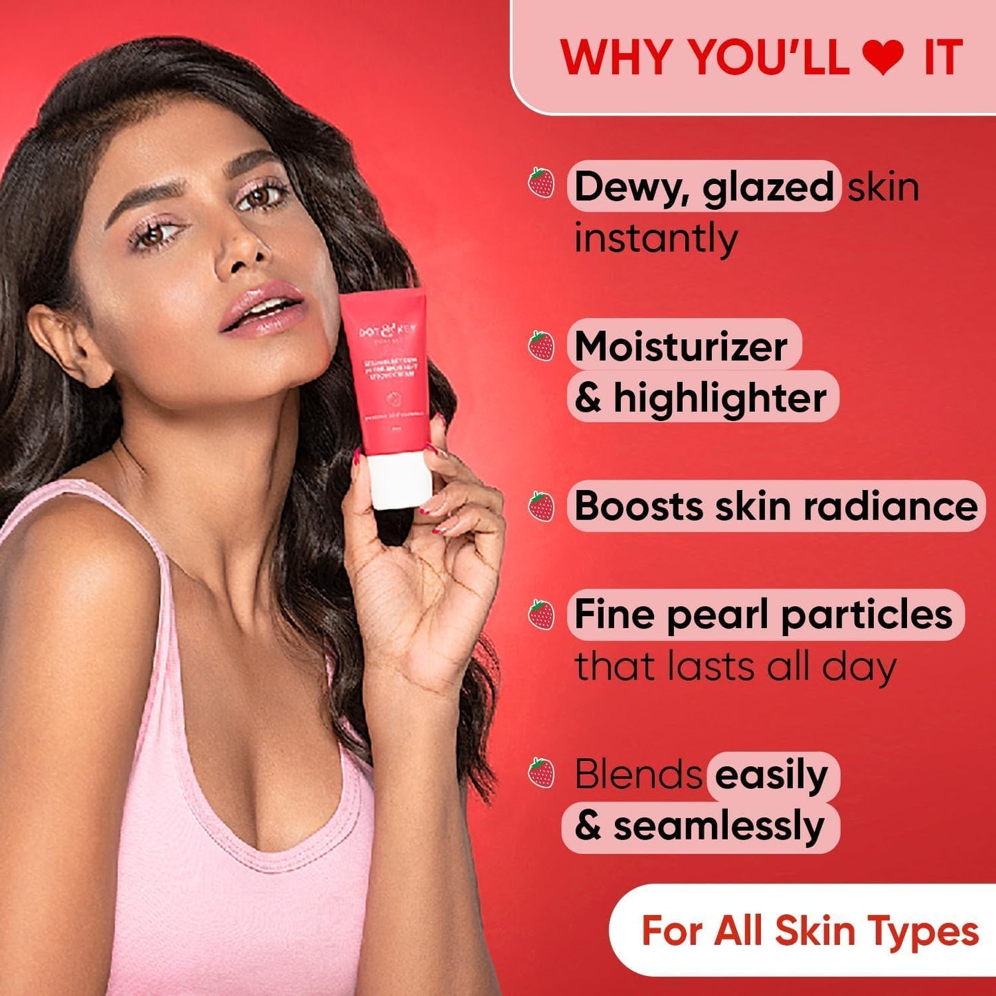 MENT Dot- & Key- Strawberry Dew Strobe Cream for Face | Skin Radiance Cream | Moisturizer & Highlighter for Face | for Dewy Glazed Instant Glow | Beauty & Personal Care MENT