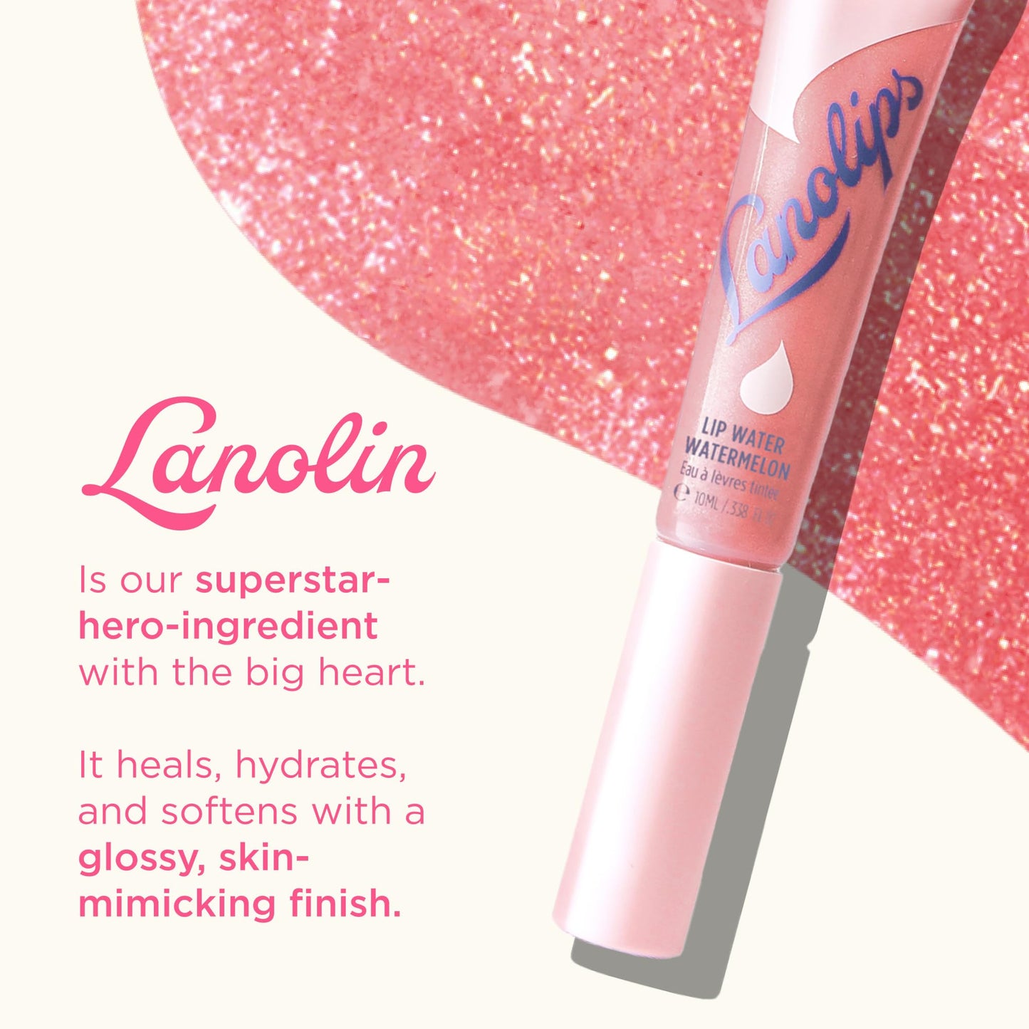 Lanolips Lanolin Lip Water Watermelon - Clear Gloss Serum - Hyaluronic Acid Lip Balm and Shimmer for a Hydrated Glow - Lanolin Oil Moisturizer Beauty and Personal Care Lanolips