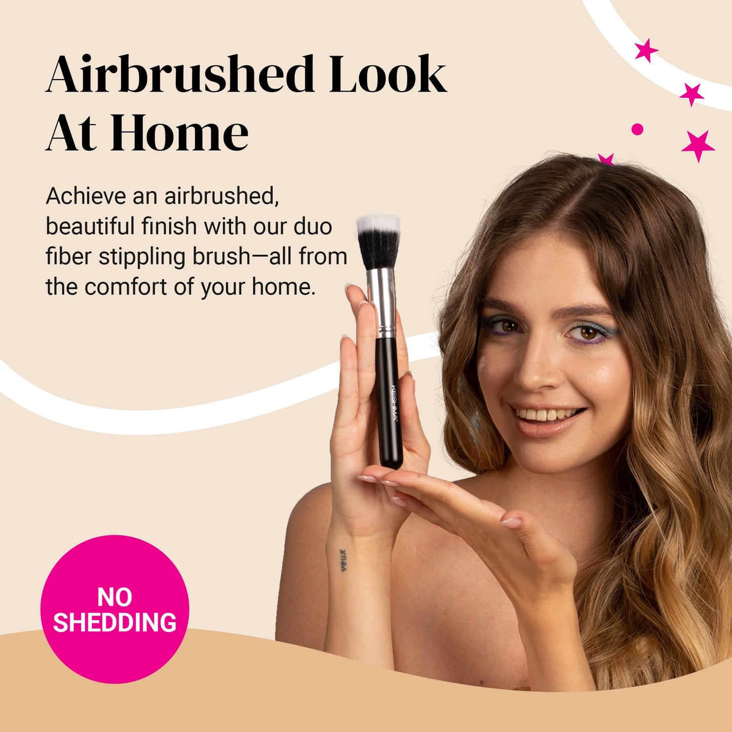Keshima Duo-Fiber Stippling Brush - Premium Stipple Brush for Powder and Liquid Makeup Foundation Beauty & Personal Care KESHIMA