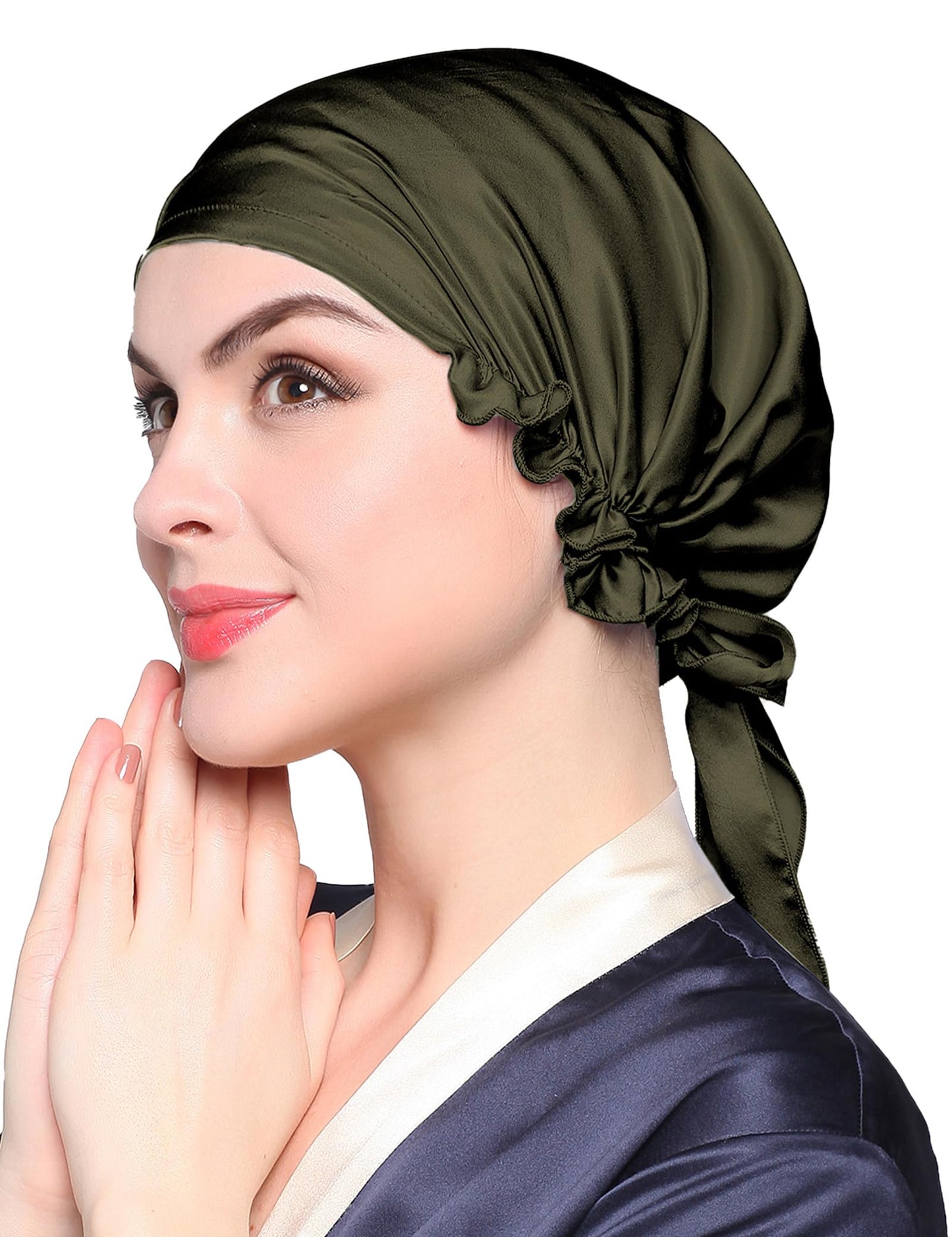 LilySilk Silk Bonnet for Sleeping Womens Sleep Cap 100% 19MM Mulberry Silk for Long Curly Hair Adjustable Stretchy Olive Green Beauty and Personal Care LilySilk