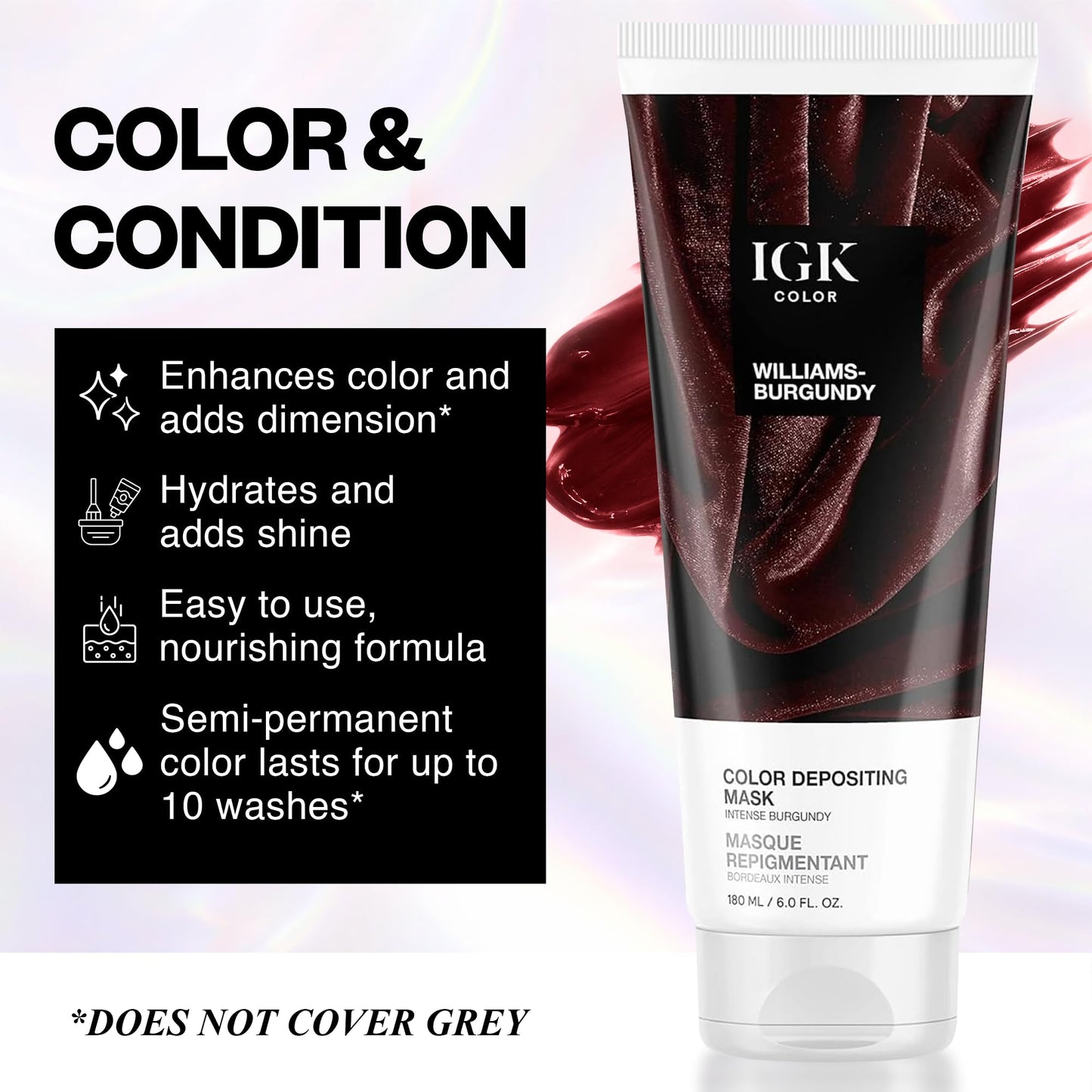 IGK Williams Burgundy | Intense Burgundy Hair Gloss + Color Depositing Mask | Boost Shine, Enhance Burgundy & Wine Tones, Refresh Color | Semi Beauty & Personal Care IGK
