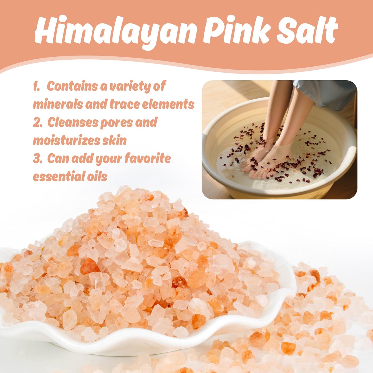 3 Pack Pink Bath Salts - Foot Soaking Salts Himalayan Pink Salt with Rose Petals Marigold and Jasmine Buds Himalayan Salt for Men and Women Nourishing Beauty and Personal Care MAQIHAN