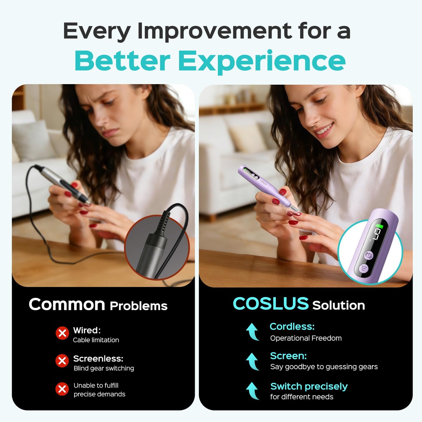 COSLUS C52 Electric Cordless Nail Drill: Professional Nail File kit with LED Screen for Acrylic Gel Powder. Portable for Home DIY & Salon Use Beauty and Personal Care COSLUS