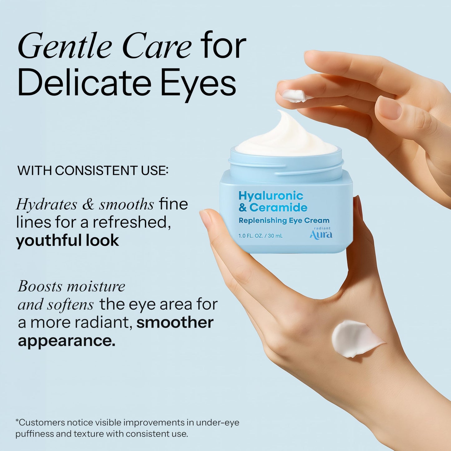 Radiant Aura Hyaluronic Acid & Ceramide Eye Cream For Dark Circles - Dermatologist Tested, Anti Aging Korean Skin Care - Deep Hydration & Depuffing Beauty & Personal Care Radiant Aura