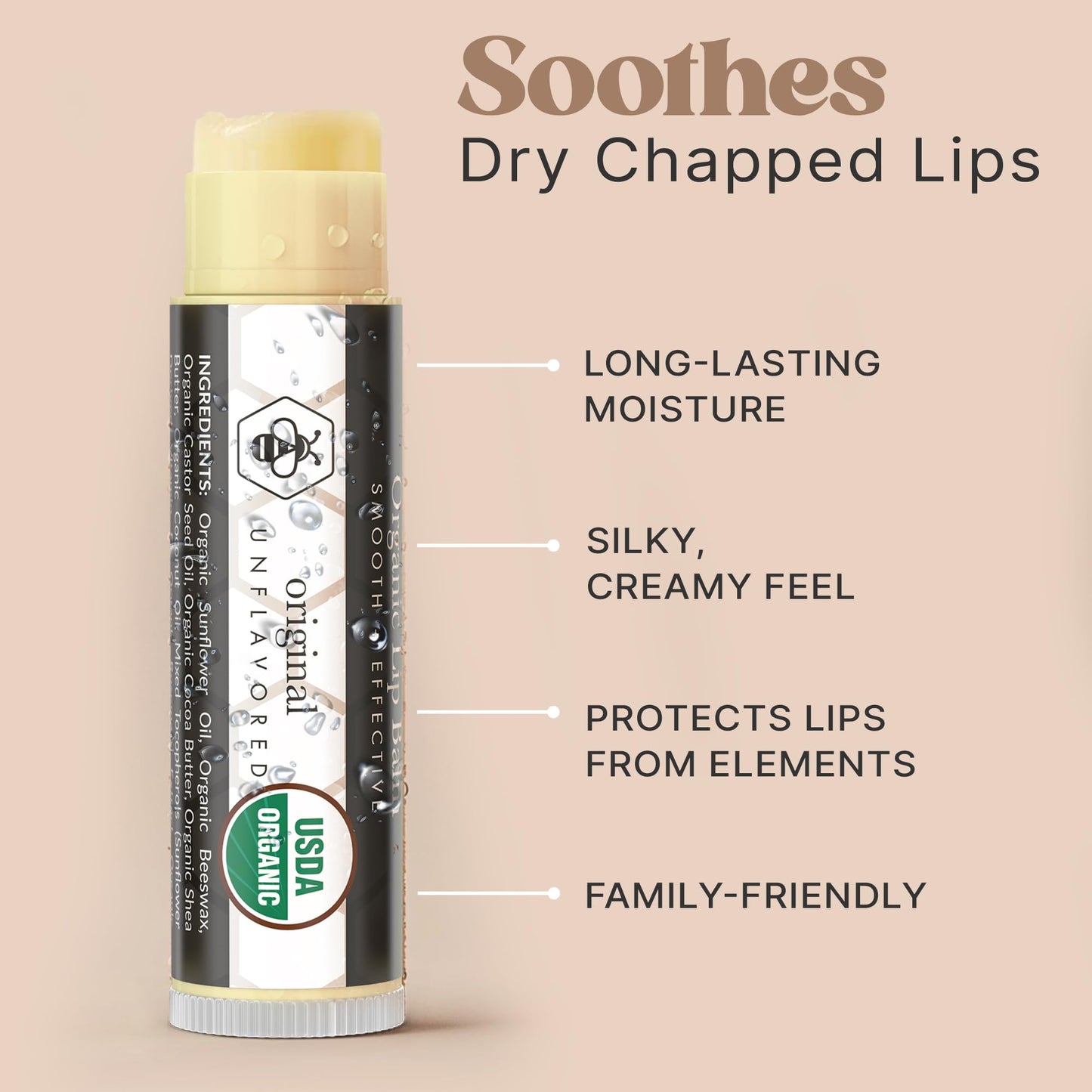 USDA Organic Lip Balm - USA Made with Natural Ingredients, Mens Stocking Stuffers, 4 Pack Unflavored Chapstick for Dry Lips, Beauty Birthday Gifts Beauty & Personal Care Beauty by Earth