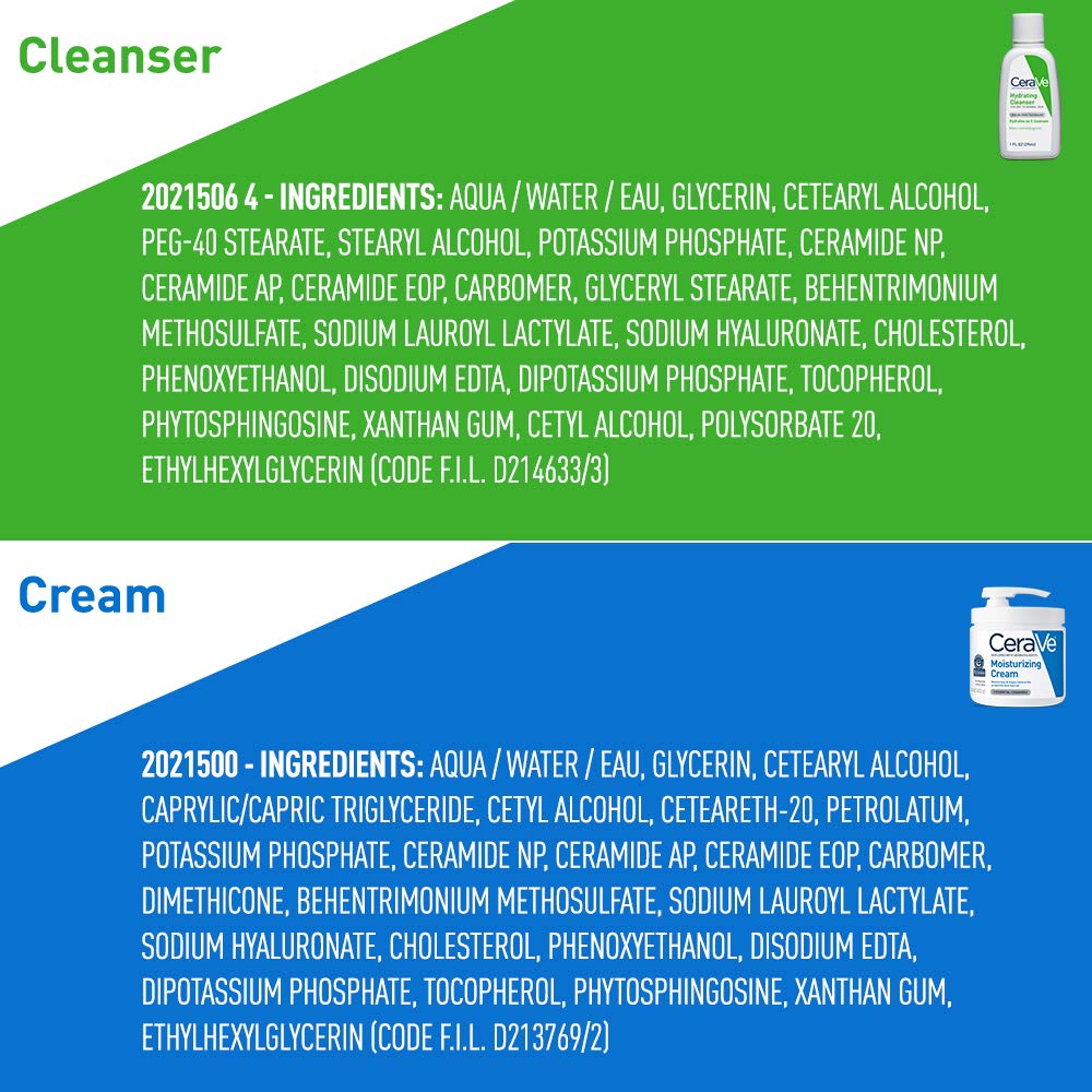 CeraVe Moisturizing Cream & Hydrating Facial Cleanser Skin Care Set, Combo Pack For Dry Skin Relief, Travel Essentials, 1oz Cleanser + 16oz Cream Beauty and Personal Care CeraVe