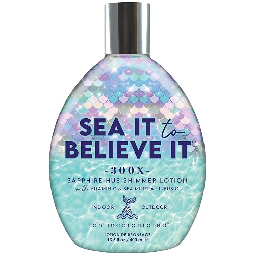 Tan Inc Sea It To Believe It Tanning Lotion, 300X Sapphire Hue Anti-Orange Shimmer with Vitamin C, Sea Minerals & Carrot Oil, 13.5 Fl Oz Beauty & Personal Care Brown Sugar